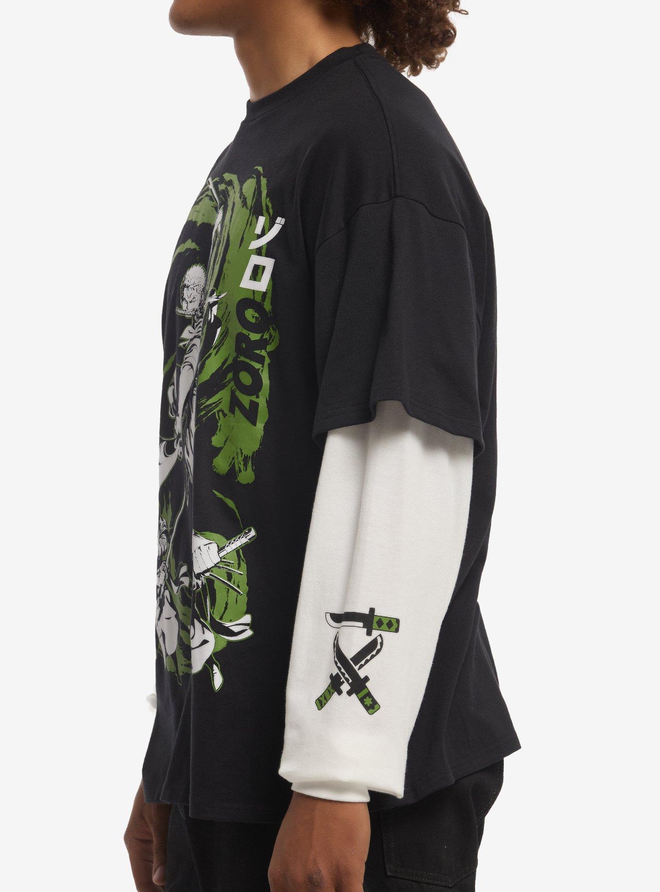 One Piece Zoro Green Collage Twofer Long-Sleeve T-Shirt, BLACK, alternate - view 4