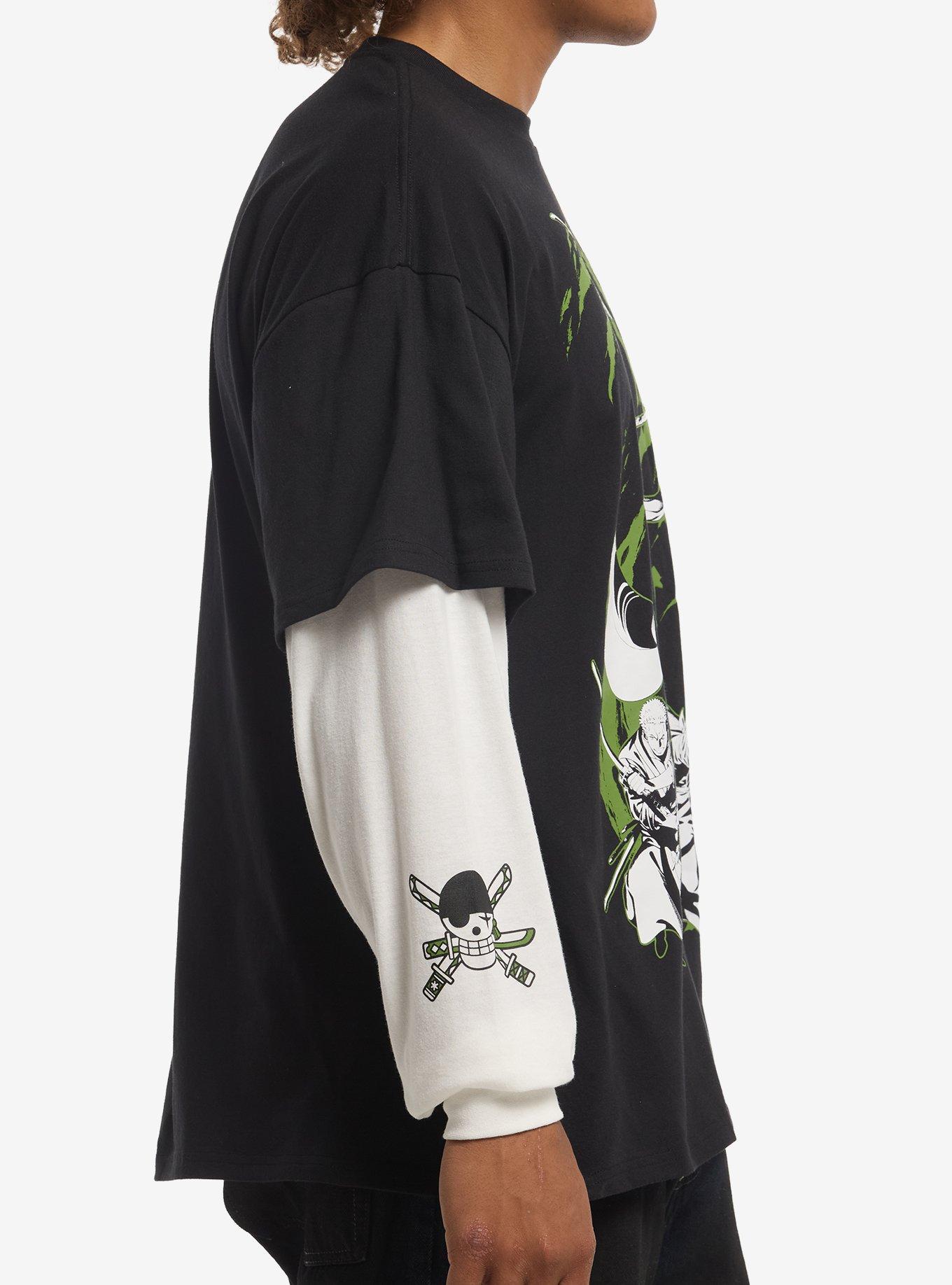 One Piece Zoro Green Collage Twofer Long-Sleeve T-Shirt, BLACK, alternate - view 5