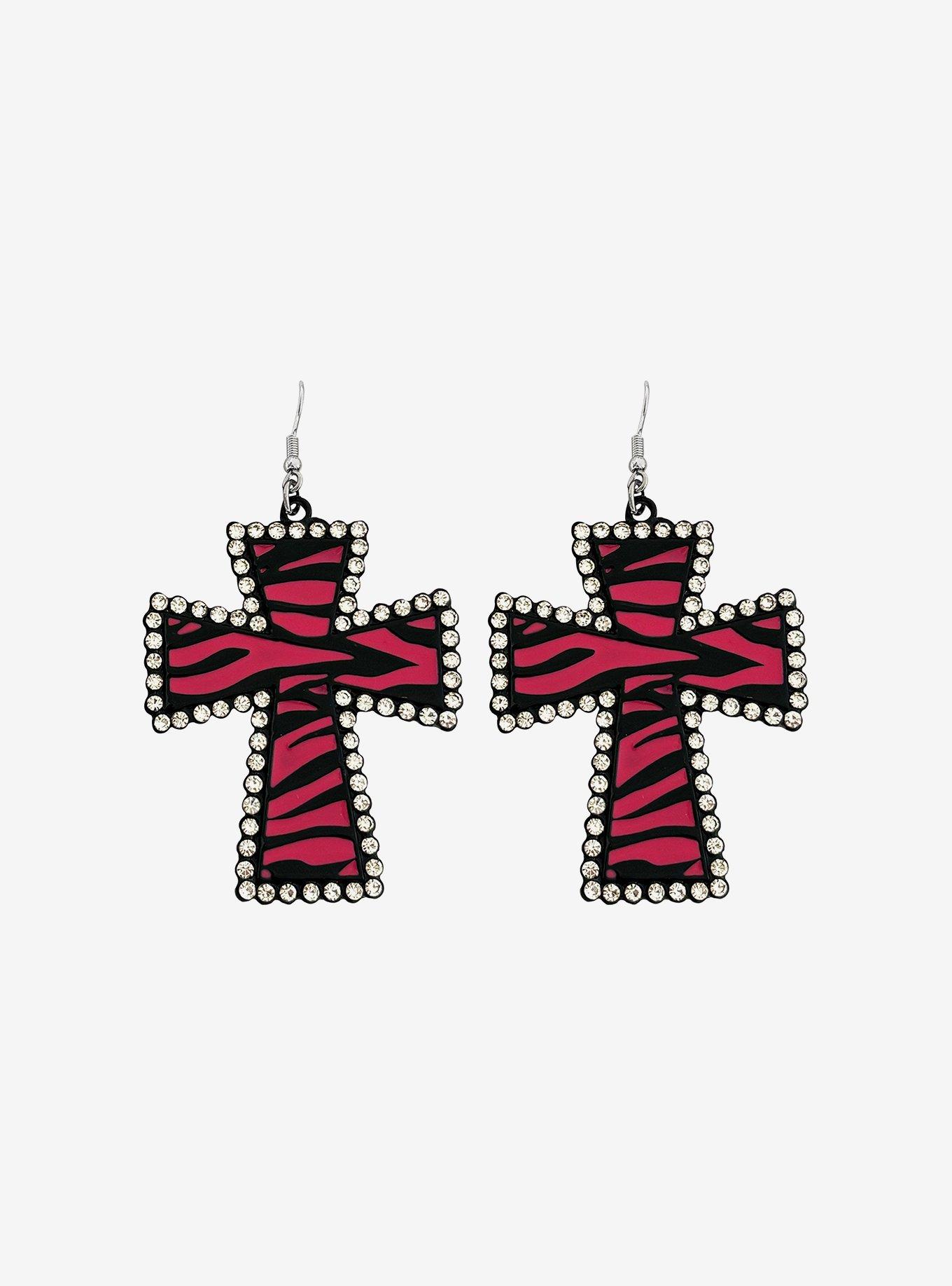 Zebra Cross Rhinestone Earrings, , hi-res