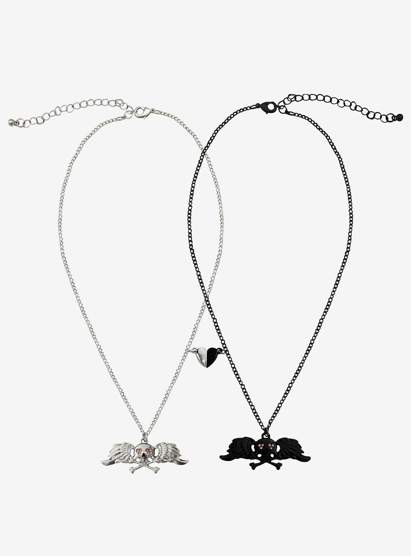 Winged Skull & Crossbones Magnetic Best Friend Necklace Set, , hi-res