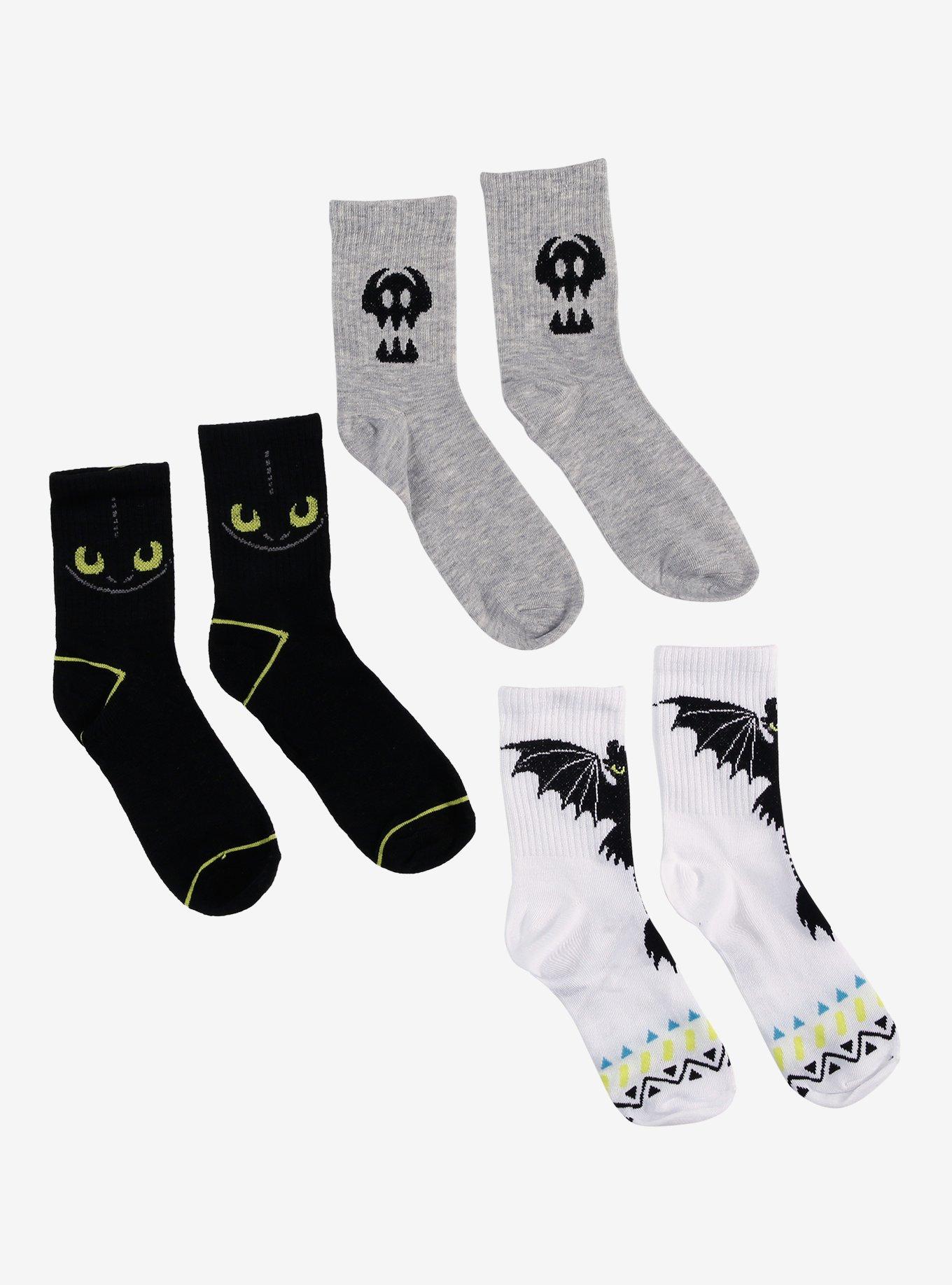 How To Train Your Dragon Toothless Crew Socks 3 Pair, , hi-res