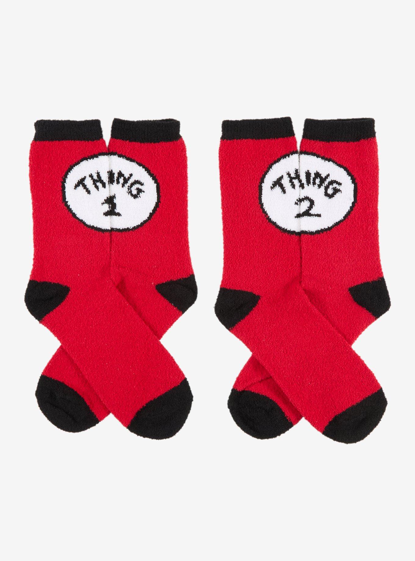 Dr. Seuss Cat In The Hat Thing 1 & 2 Fuzzy Socks 2 Pair, , hi-res