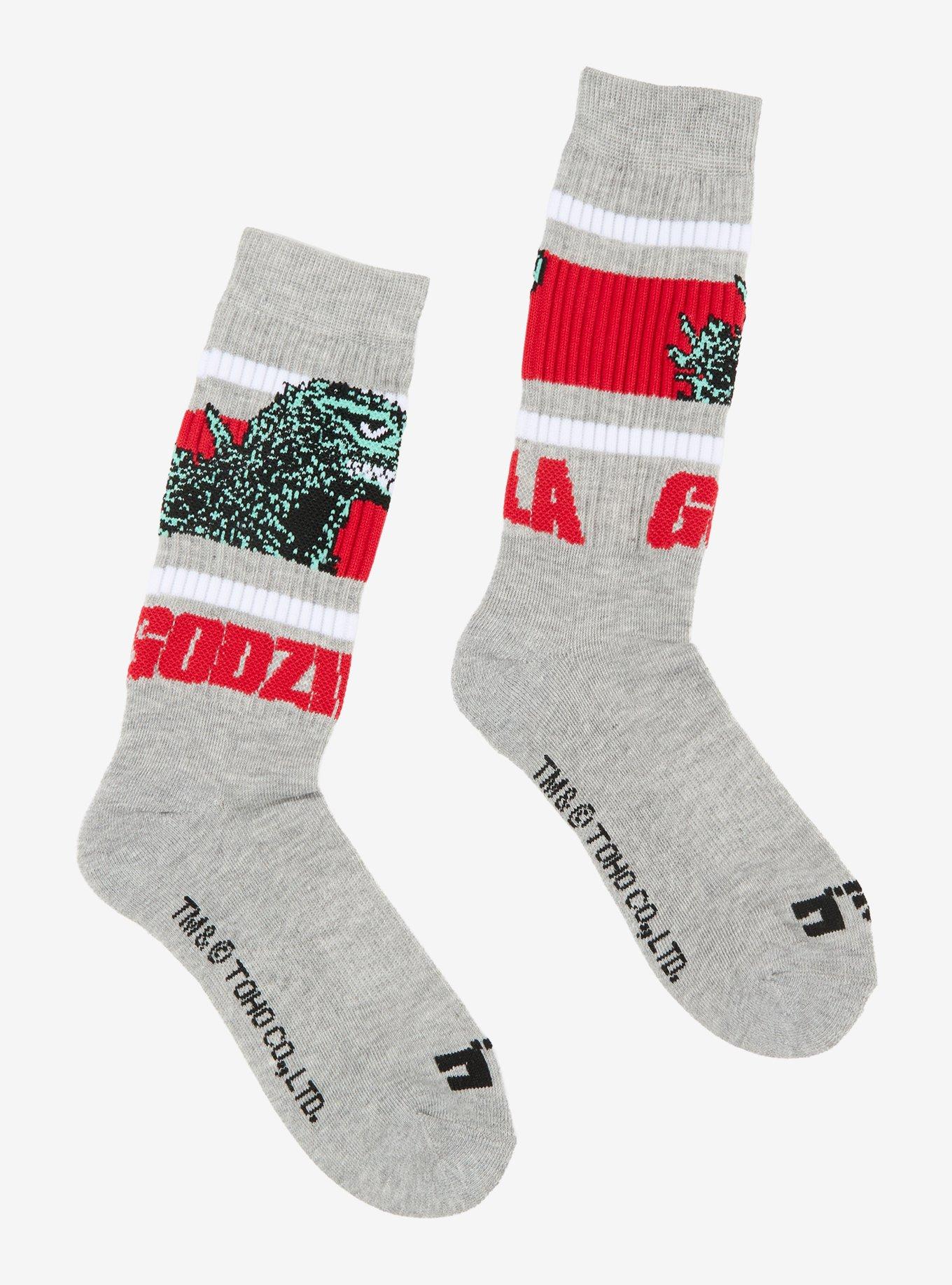 Godzilla Grey Varsity Stripes Crew Socks, , hi-res