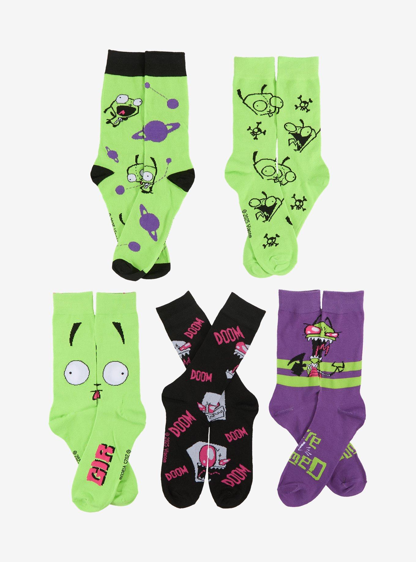 Invader Zim GIR Faces Crew Socks 5 Pair, , hi-res