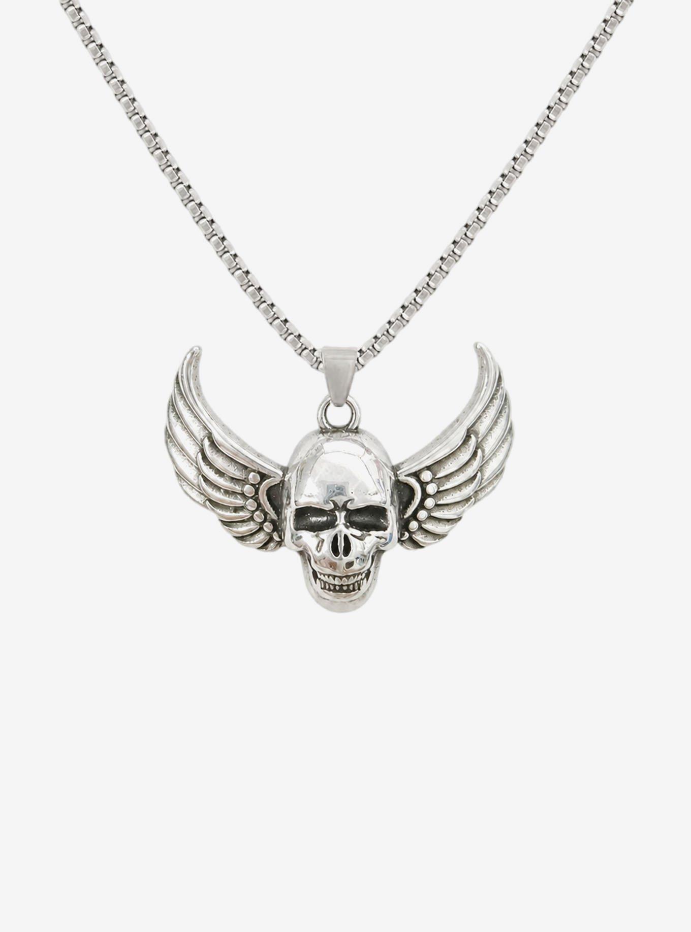 Social Collision Winged Skull Necklace, , hi-res
