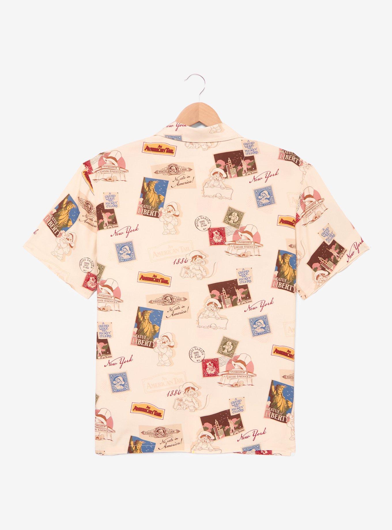 An American Tail Stamp Allover Print Woven Button-Up - BoxLunch Exclusive, BLUE, alternate - view 2