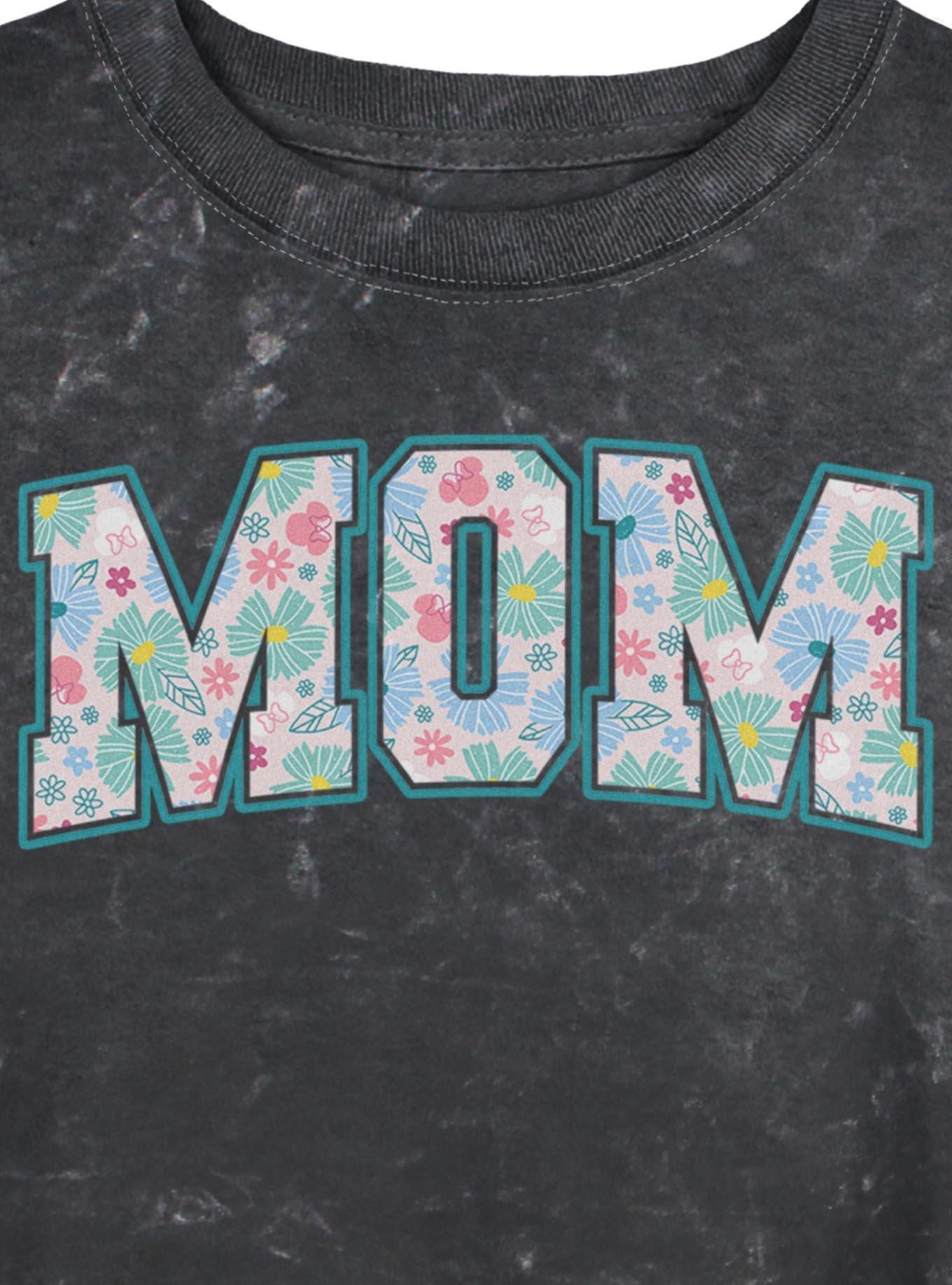 Disney Minnie Mouse Mom Collegiate Flower Print Girls Mineral Wash Crop T-Shirt, , hi-res