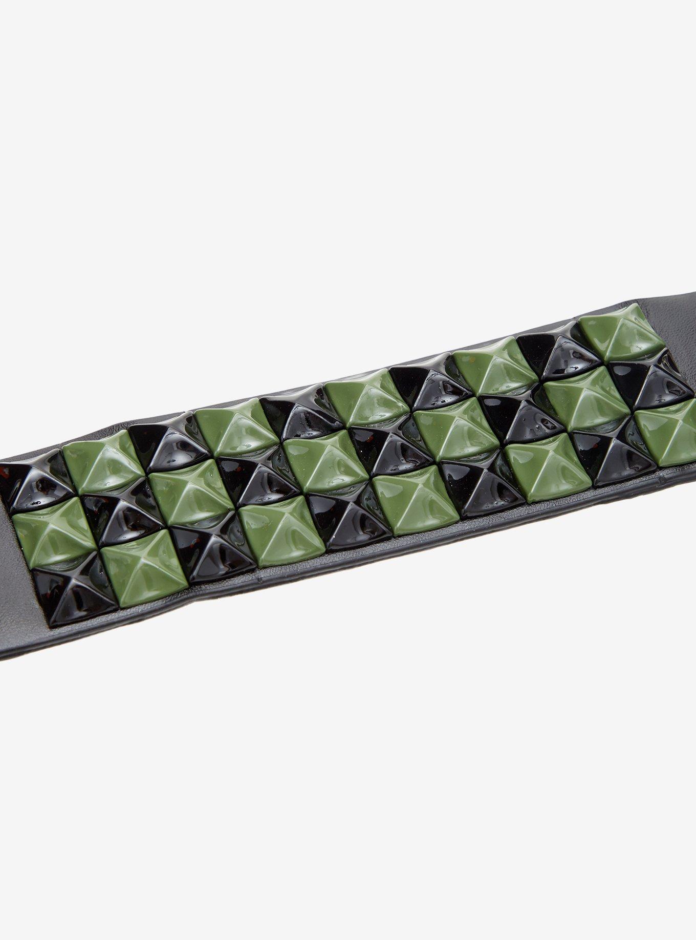 Social Collision Black & Green Pyramid Stud Cuff Bracelet, , alternate - view 3