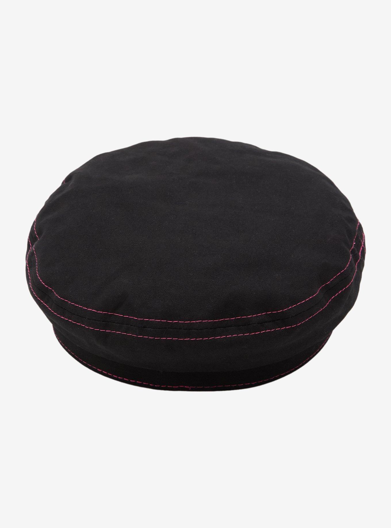Black Pink Skull Bow Cabbie Hat, , alternate - view 3