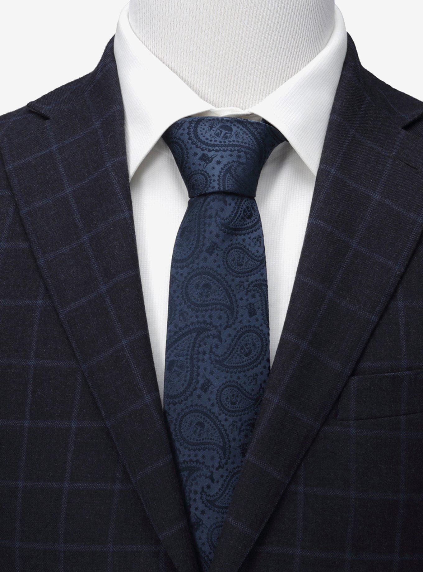 Star Wars Mandalorian and Grogu Navy Silk Paisley Tie, Grogu Tie Bar, and Lapel Pin Gift Set, , alternate