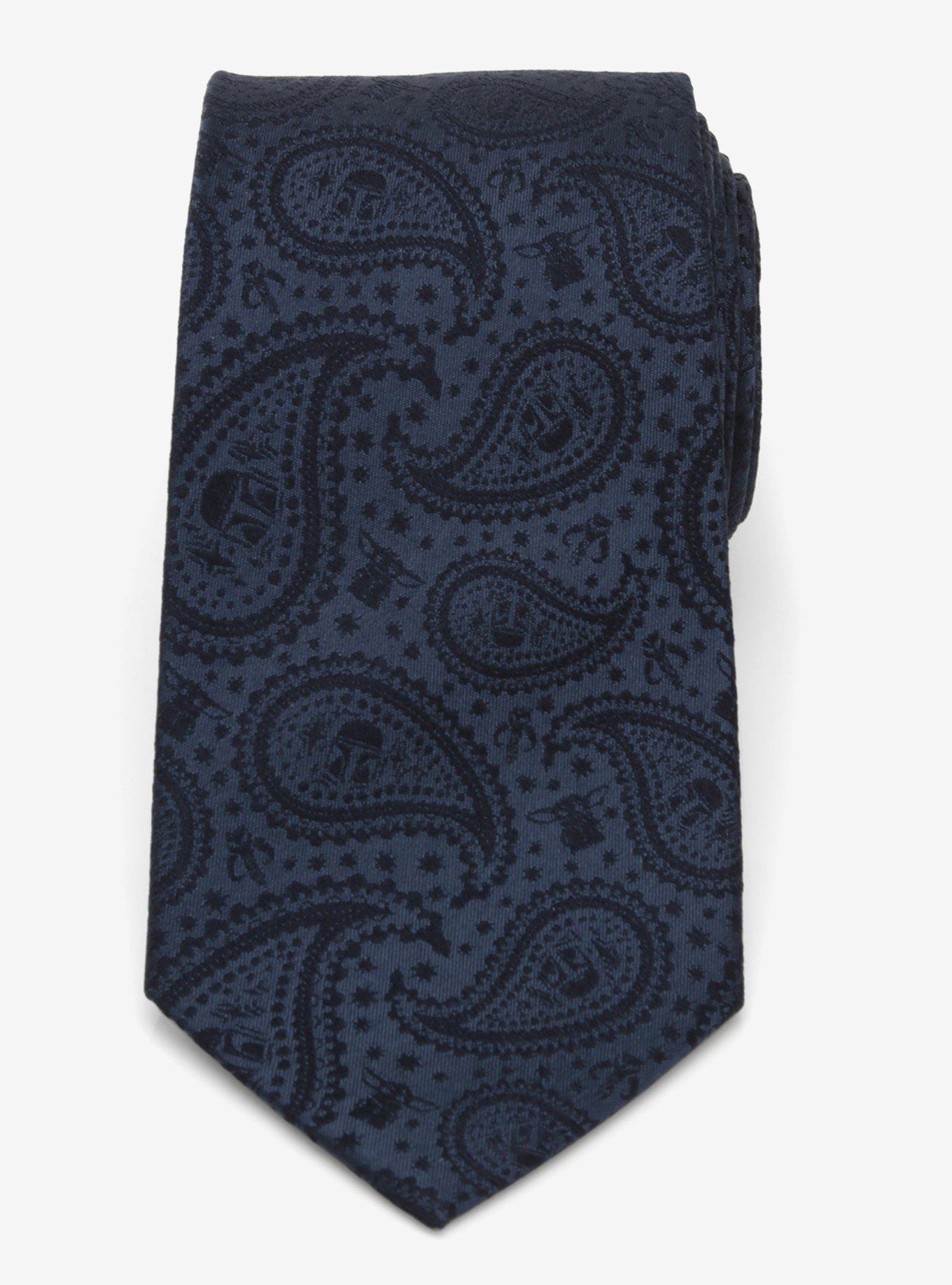 Star Wars Mandalorian and Grogu Navy Silk Paisley Tie, Grogu Tie Bar, and Lapel Pin Gift Set, , alternate