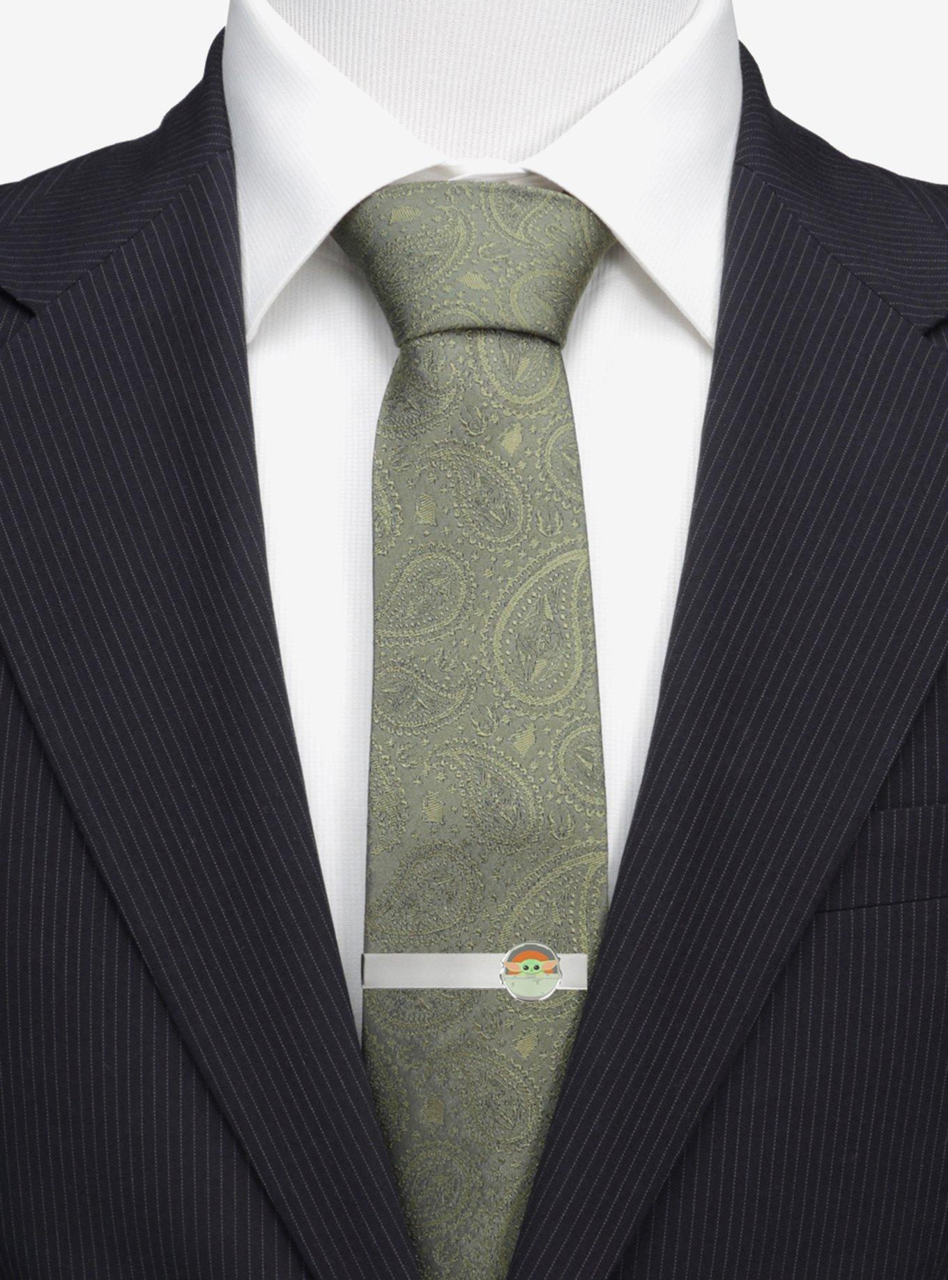 Star Wars Mandalorian Grogu Green Silk Tie, Gray Dress Socks, and Tie Bar Gift Set, , alternate