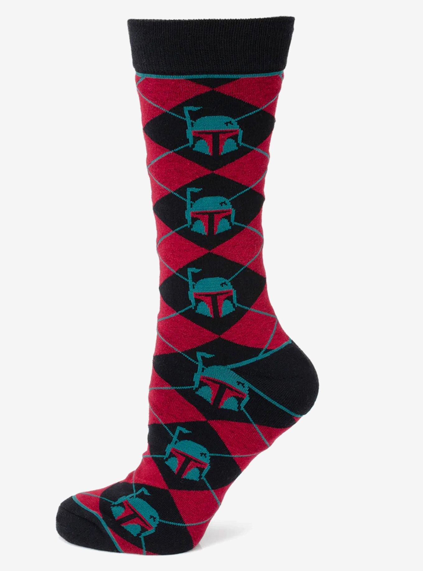 Star Wars Boba Fett Maroon and Black Argyle Socks and Crest Lapel Pin Gift Set, , hi-res