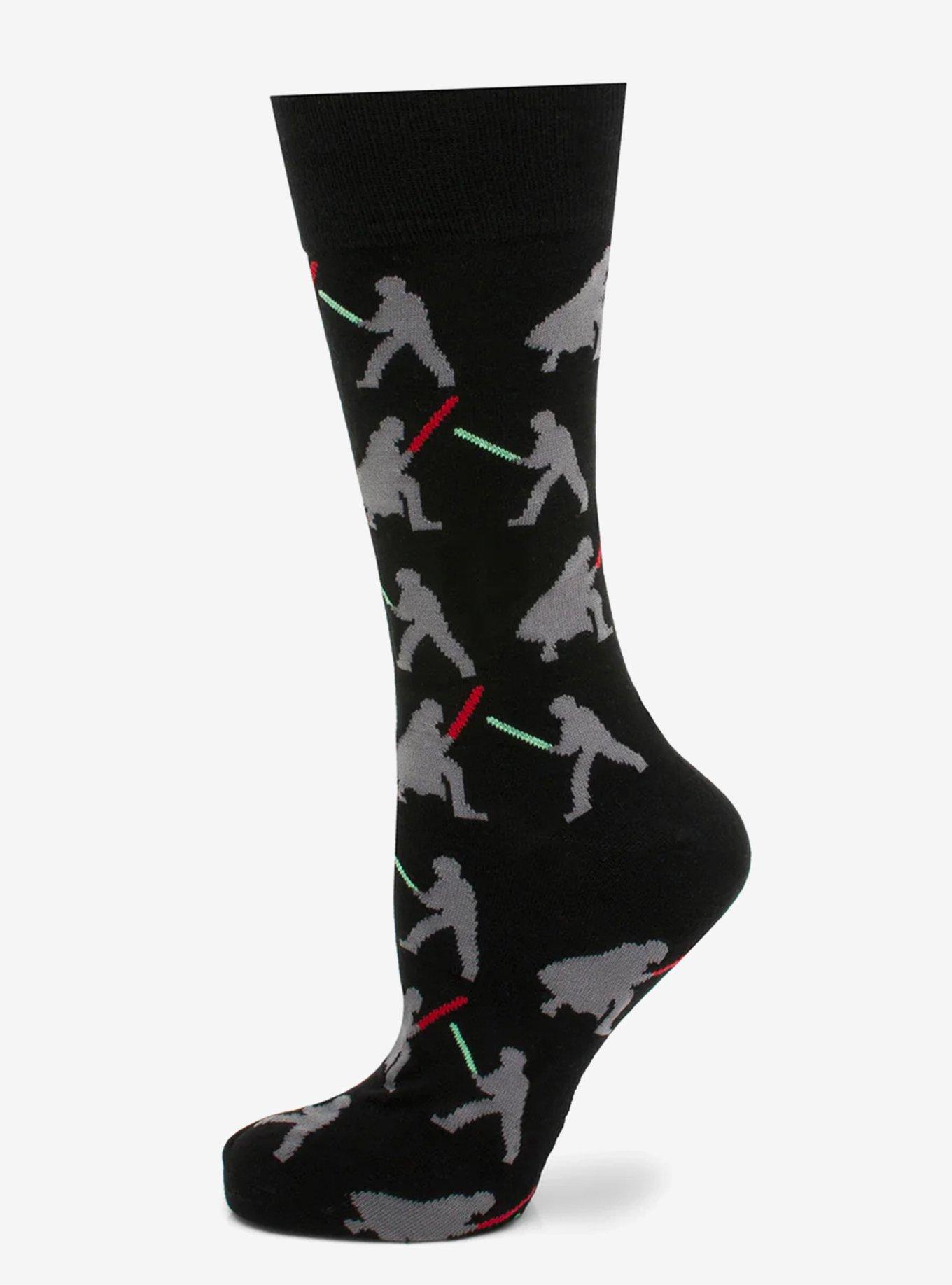 Star Wars Darth Vader and Luke Skywalker Lightsaber Battle Black Dress Socks and Darth Vader Lapel Pin Gift Set, , hi-res