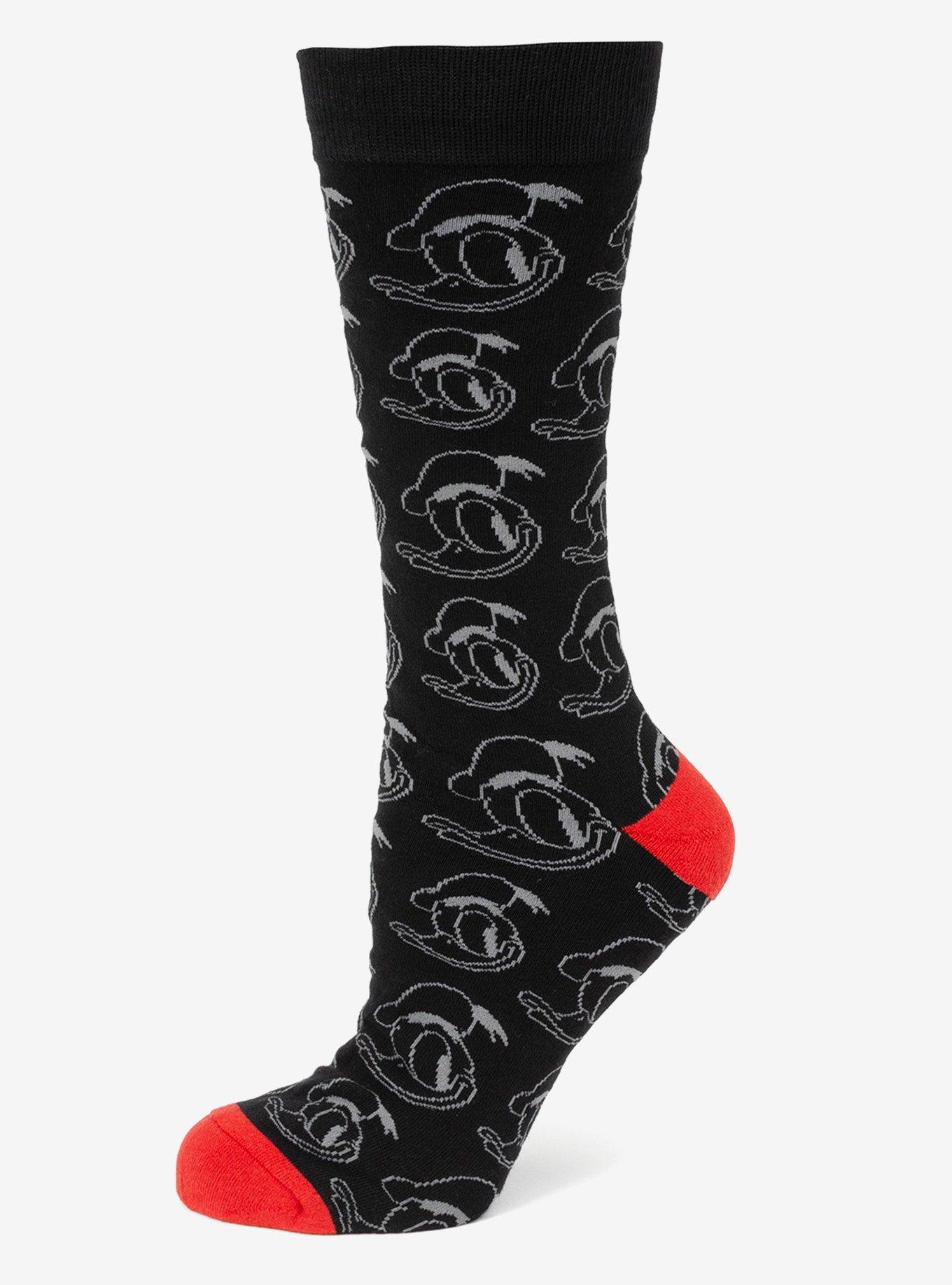Disney Donald Duck Patterned Black Socks and Mickey Mouse Blue Lapel Pin Gift Set, , hi-res