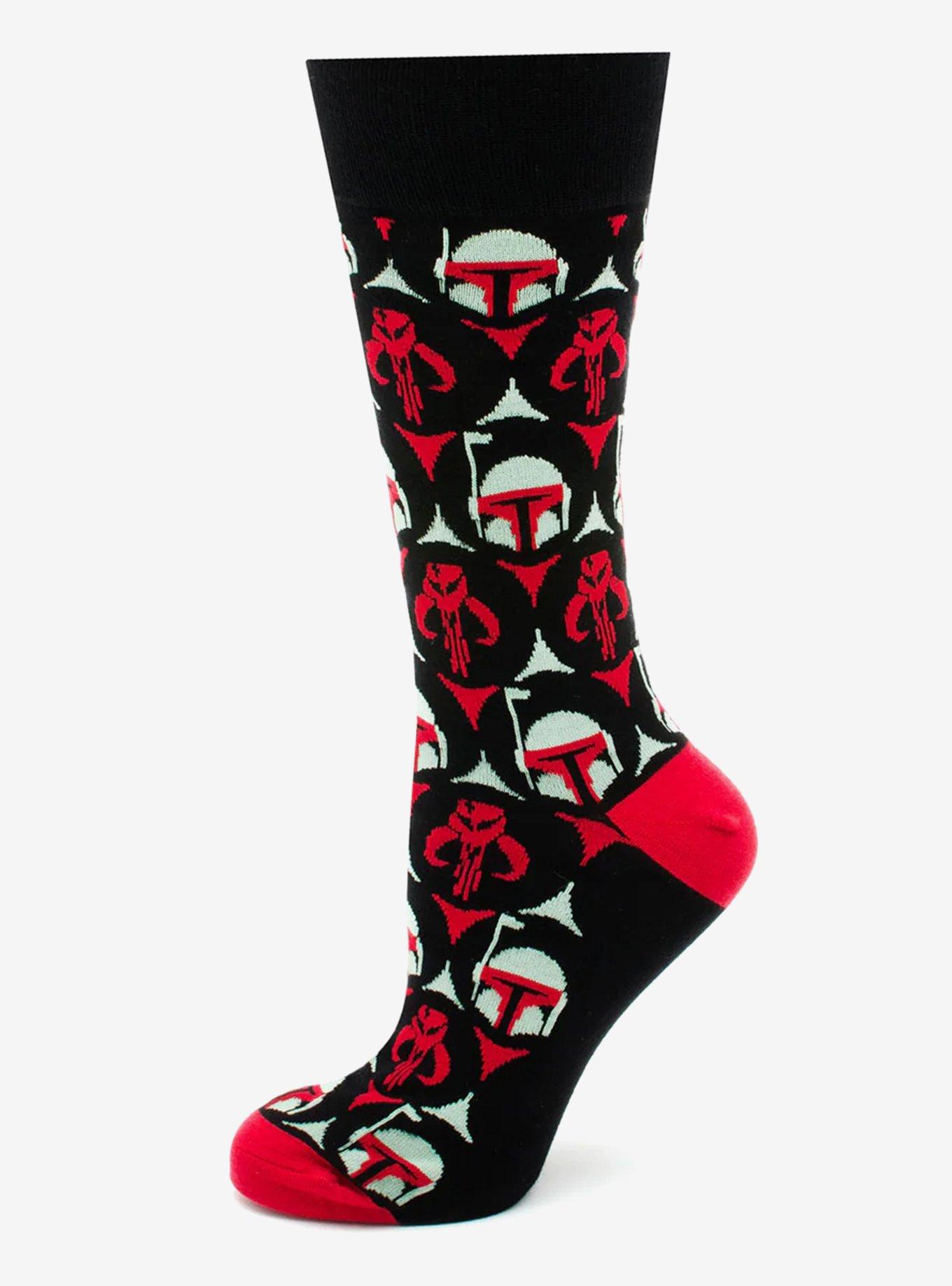 Star Wars Boba Fett and Mythosaur Black and Red Dress Socks and Crest Lapel Pin Gift Set, , hi-res