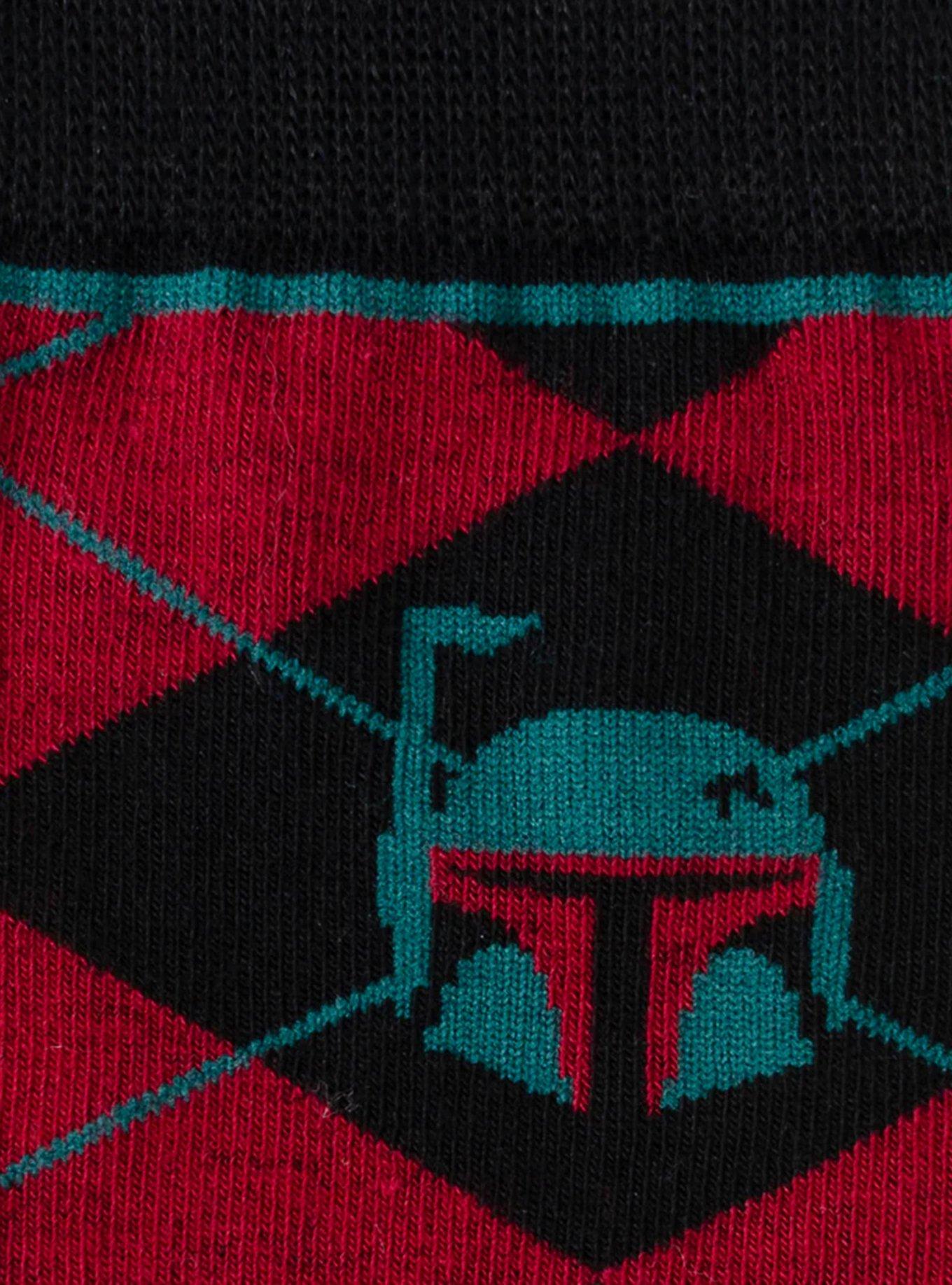 Star Wars Boba Fett Maroon and Black Argyle Socks and Crest Lapel Pin Gift Set, , alternate