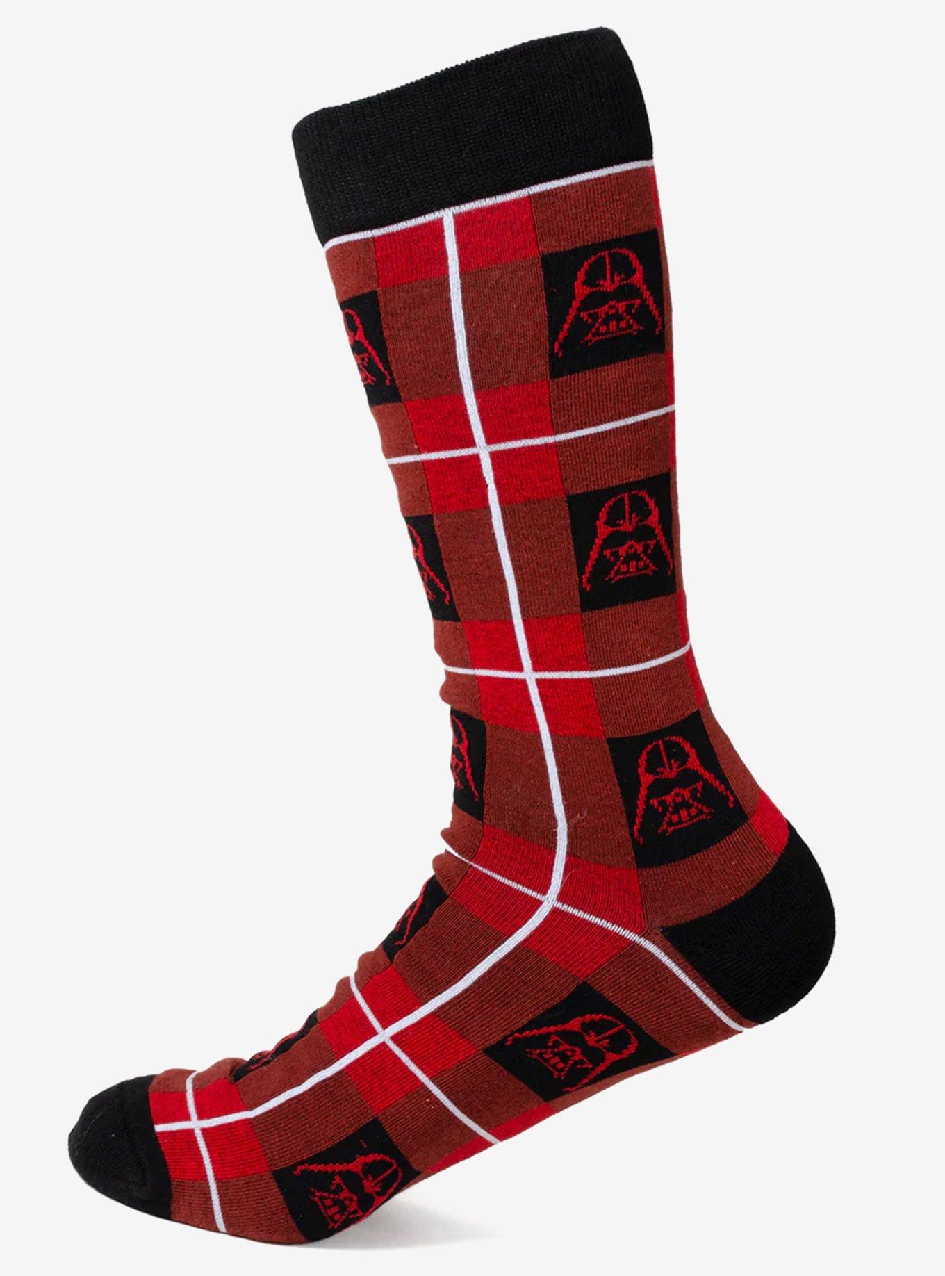 Star Wars Darth Vader Black and Red Plaid Dress Socks and Imperial Crest Lapel Pin Gift Set