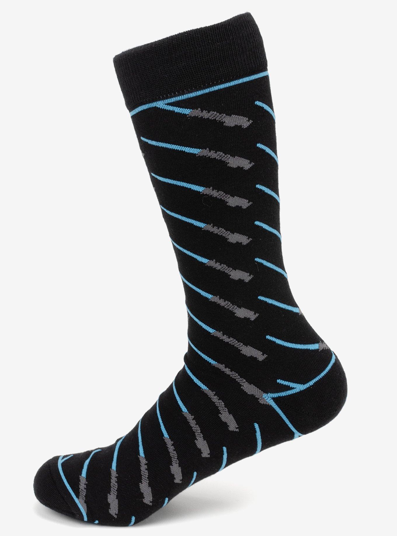 Star Wars Obi-Wan Kenobi Blue Lightsaber Pattern Black Dress Socks with Jedi Crest Lapel Pin Gift Set, , hi-res