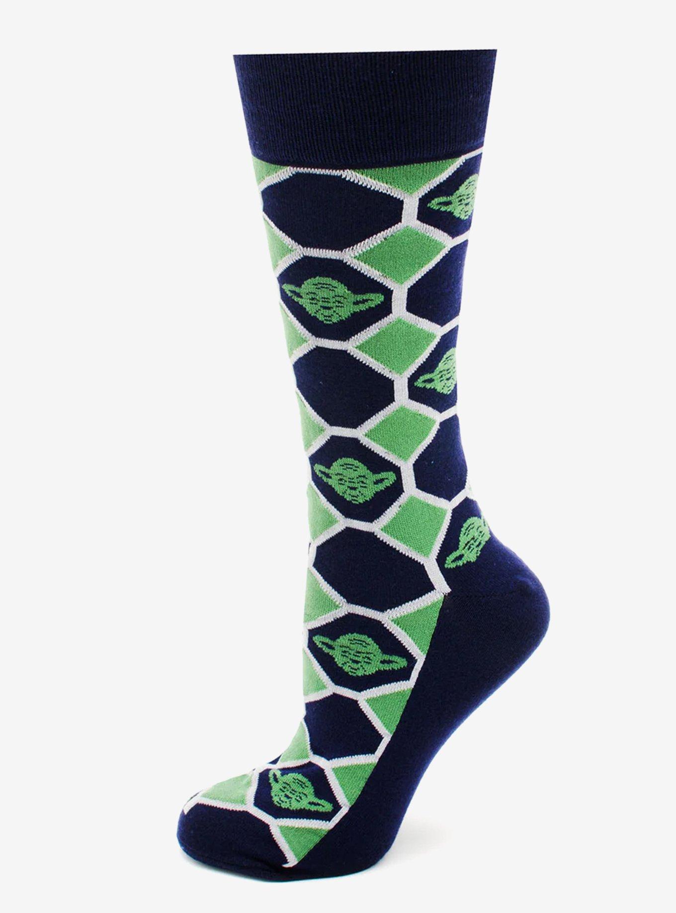 Star Wars Yoda Green and Navy Checkered Dress Socks and Jedi Crest Lapel Pin Gift Set, , hi-res