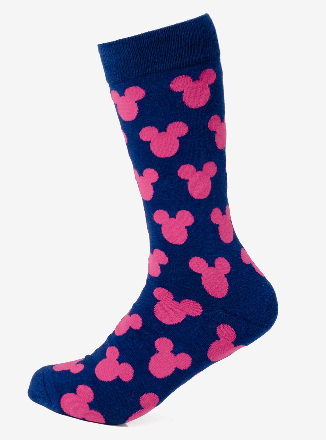 Disney Mickey Mouse Silhouette Pink Sock and Mickey Blue Lapel Pin Gift Set, , hi-res