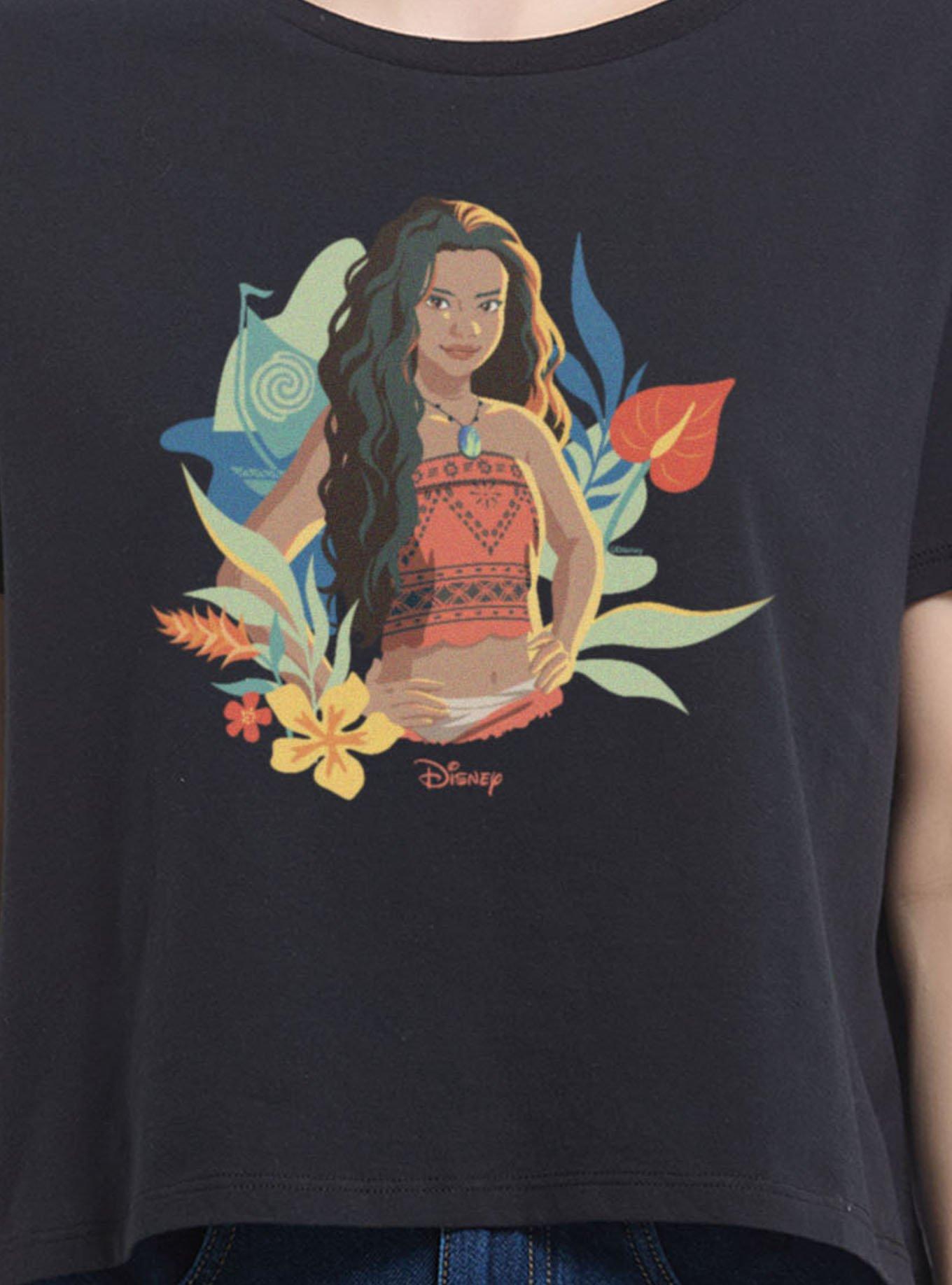 Disney Moana Floral Portrait Womens Boxy Crop T-Shirt, , hi-res
