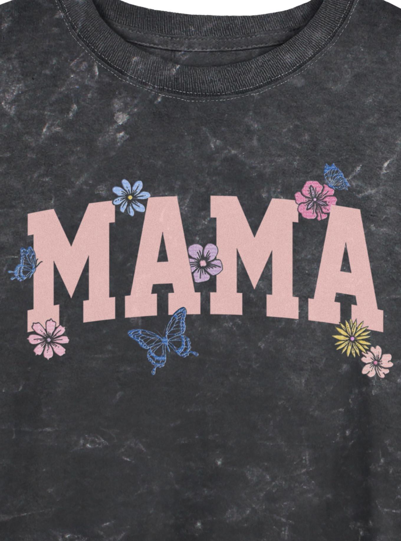 Mama Butterfly and Flowers Girls Mineral Wash Crop T-Shirt, , hi-res