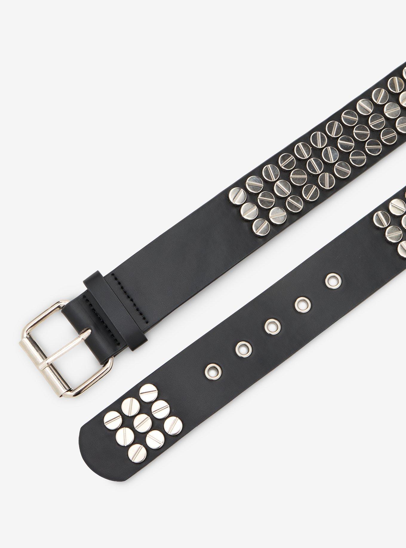 Black & Silver Three Row Circle Stud Belt, SILVER, alternate - view 2