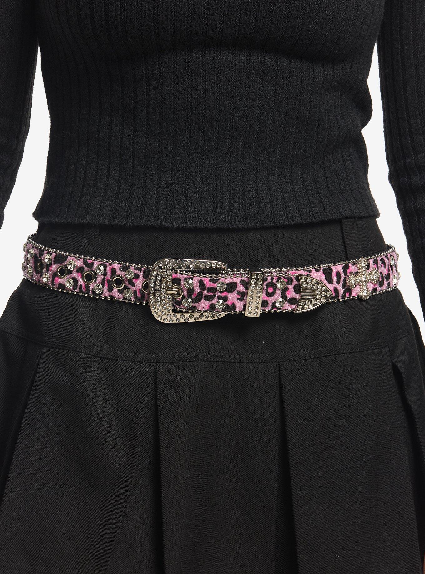 Pink & Black Leopard Cross Bling Belt, BLACK, alternate - view 3