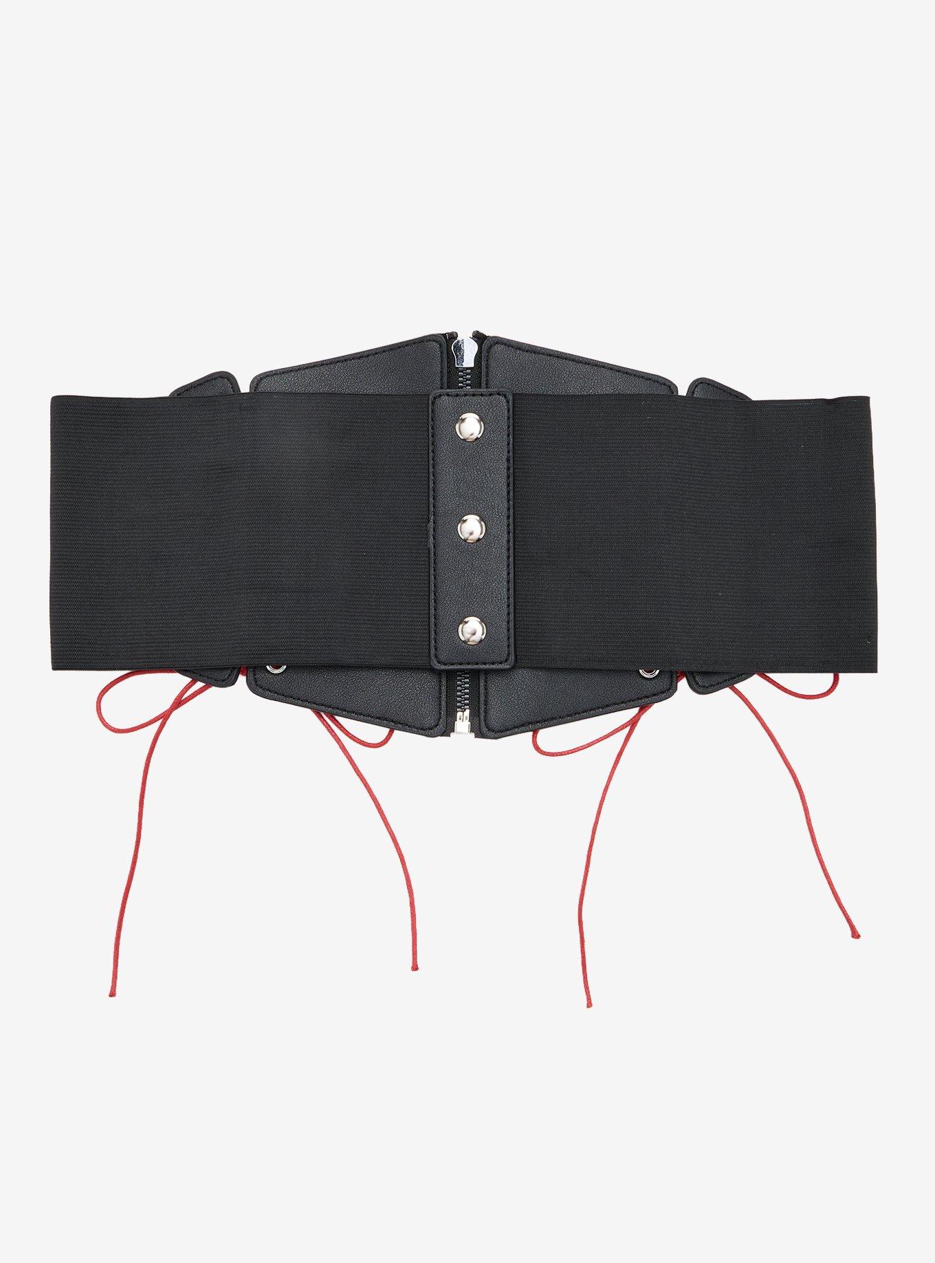 Red Mushroom Lace-Up Corset Belt, BLACK, alternate - view 3