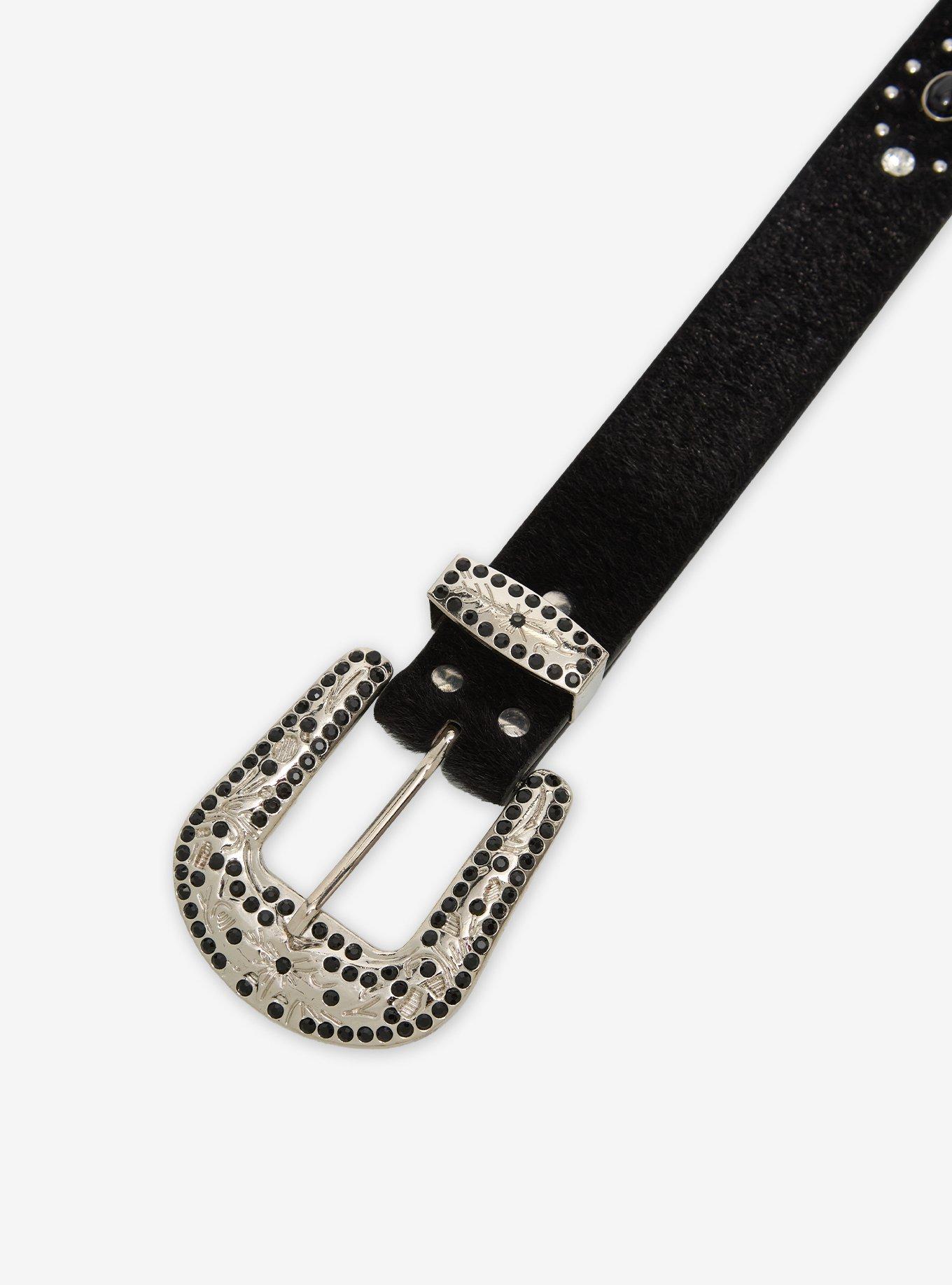 Black Faux Fur Bling Cross Belt, BLACK, alternate - view 2