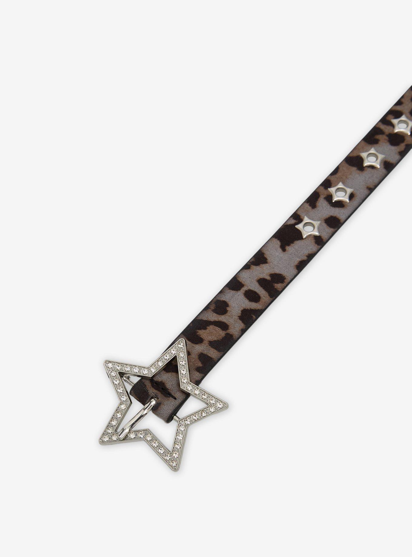 Brown Leopard Star Grommet Belt, BLACK, alternate - view 2