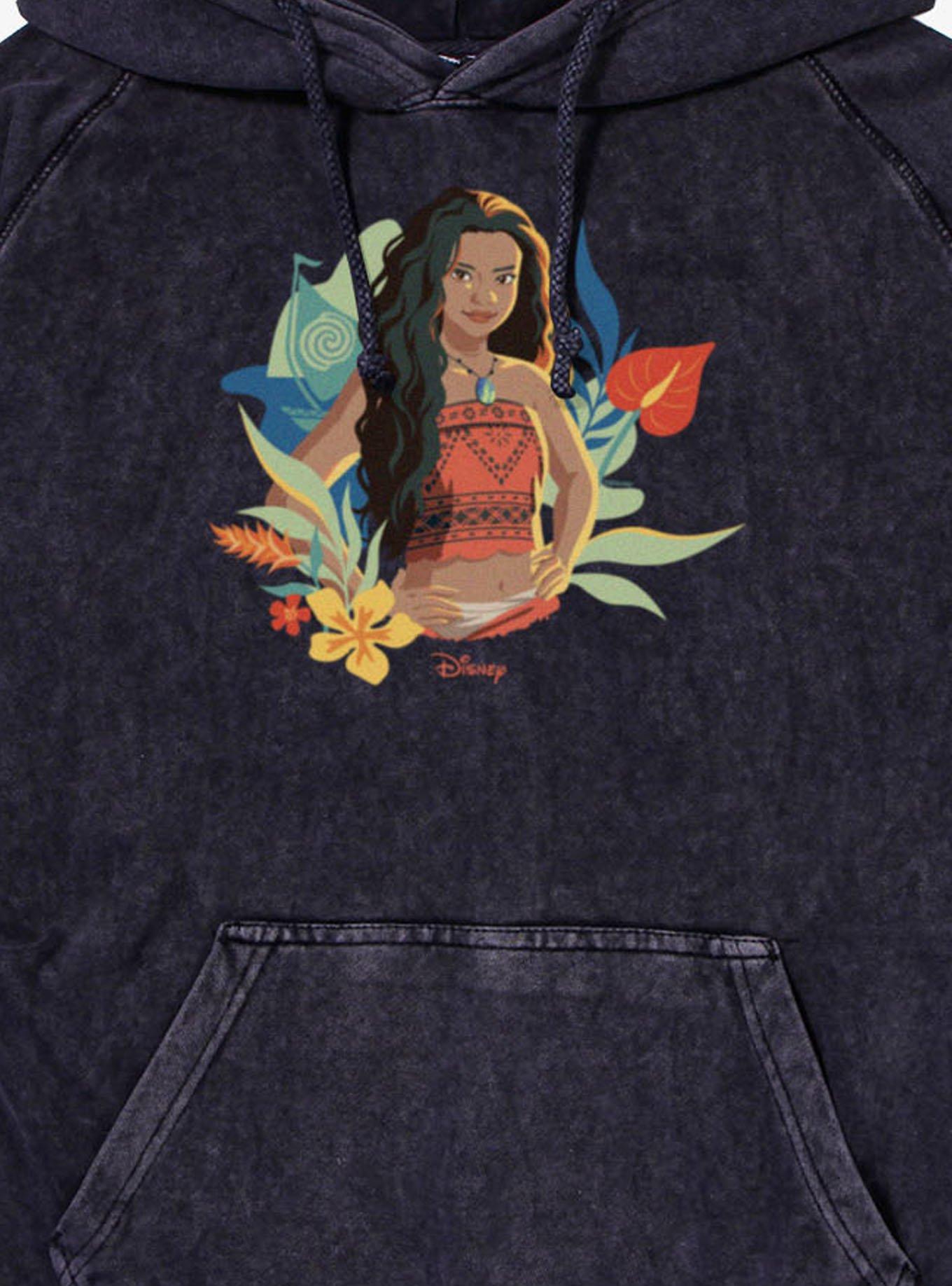 Disney Moana Floral Portrait Vintage Mineral Washed Hoodie, , hi-res