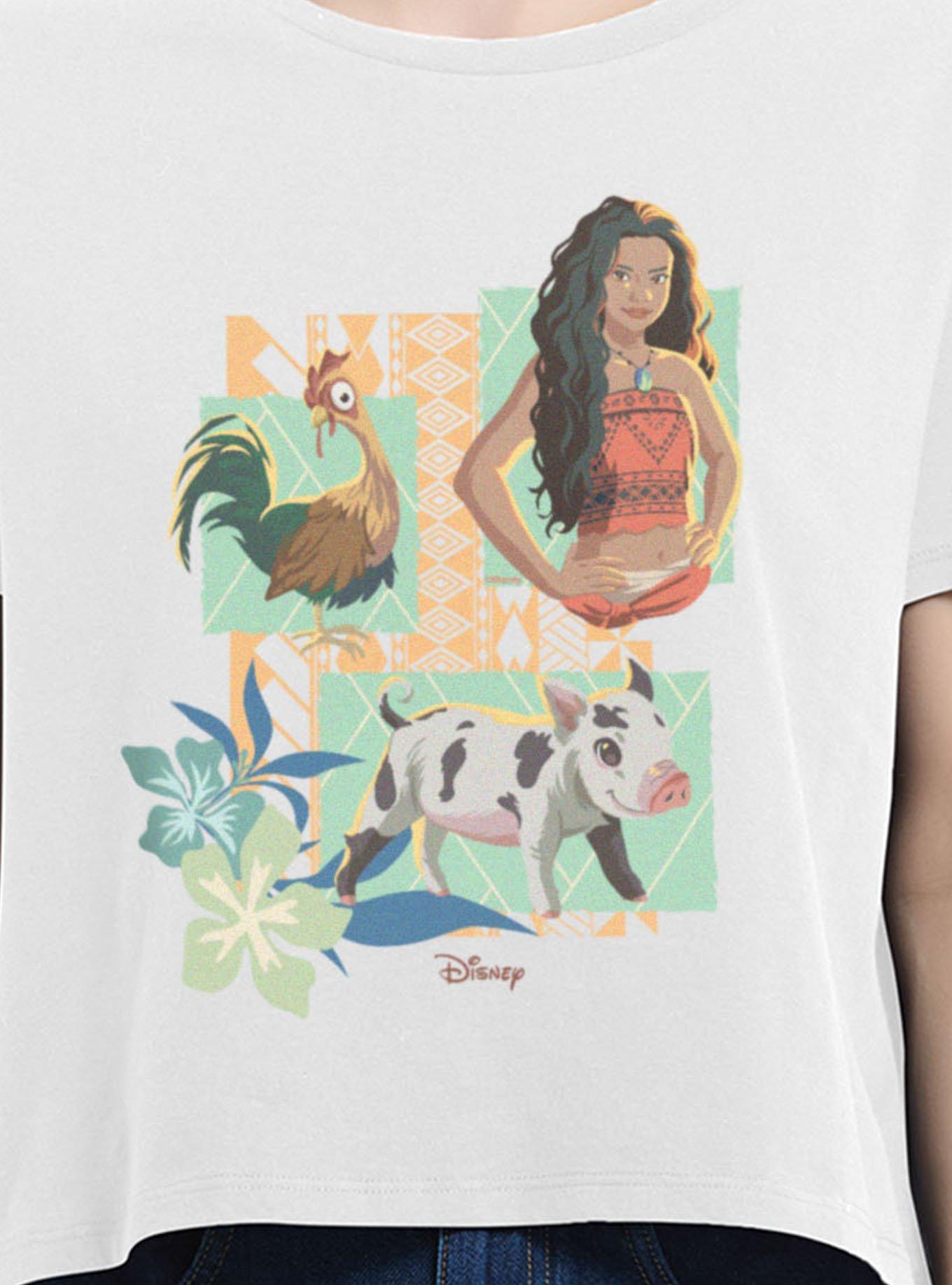 Disney Moana Hei Hei And Pua Panels Womens Boxy Crop T-Shirt, , hi-res