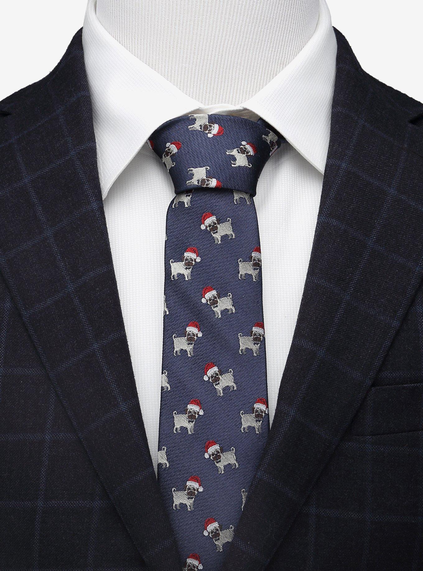 Santa Pug Men's Silk Tie, , hi-res