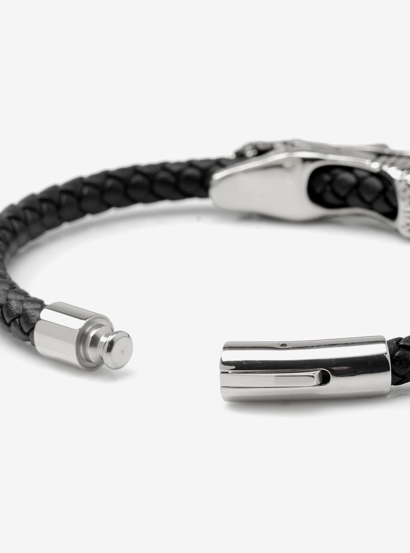 Dragon Head Braided Black Leather Bracelet with Magnetic Closure, , alternate
