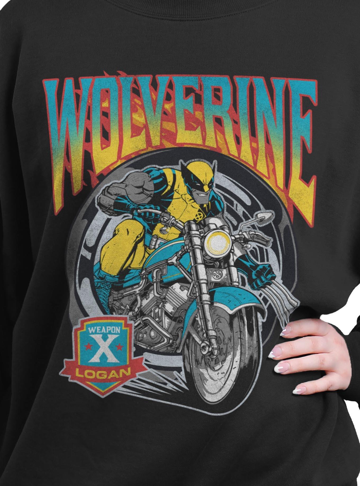 Marvel X-Men Wolverine Flames And Wheels Girls Oversized Sweatshirt Hot Topic Exclusive, , hi-res