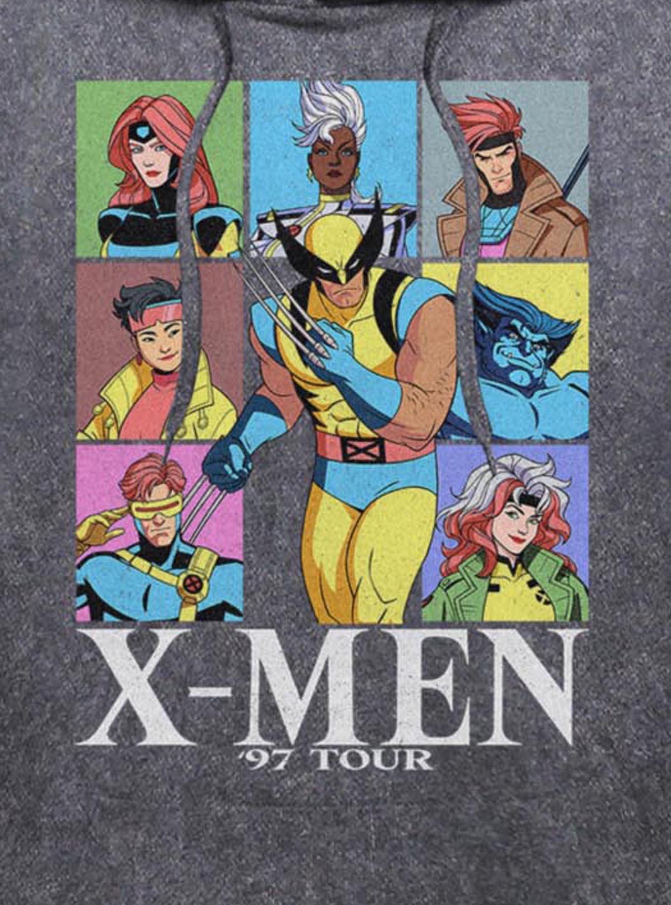 Marvel X-Men '97 Group Tour Mineral Wash Hoodie Hot Topic Exclusive, , hi-res