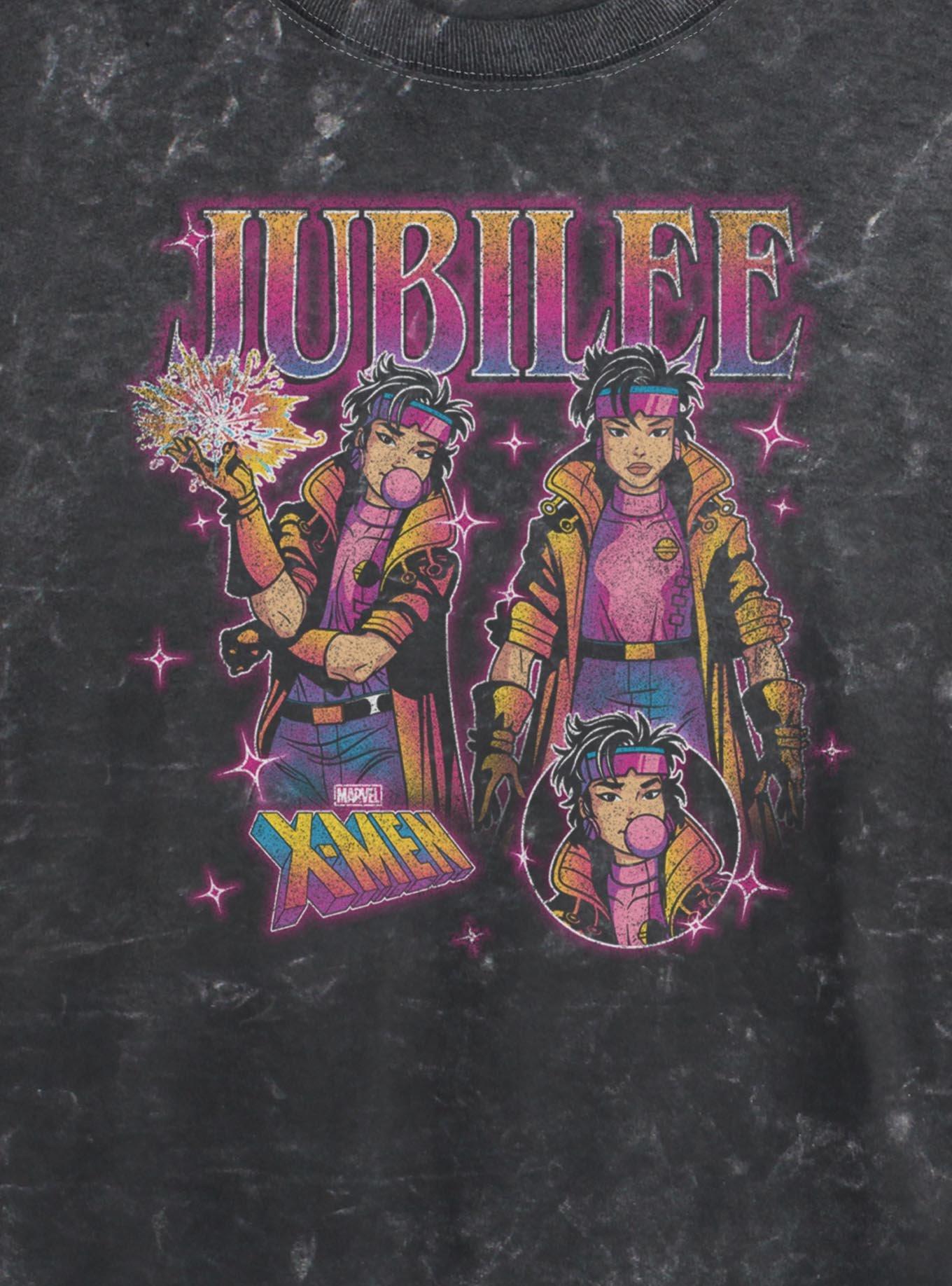 Marvel X-Men Jubilee Girls Mineral Wash Crop T-Shirt Hot Topic Exclusive, , hi-res