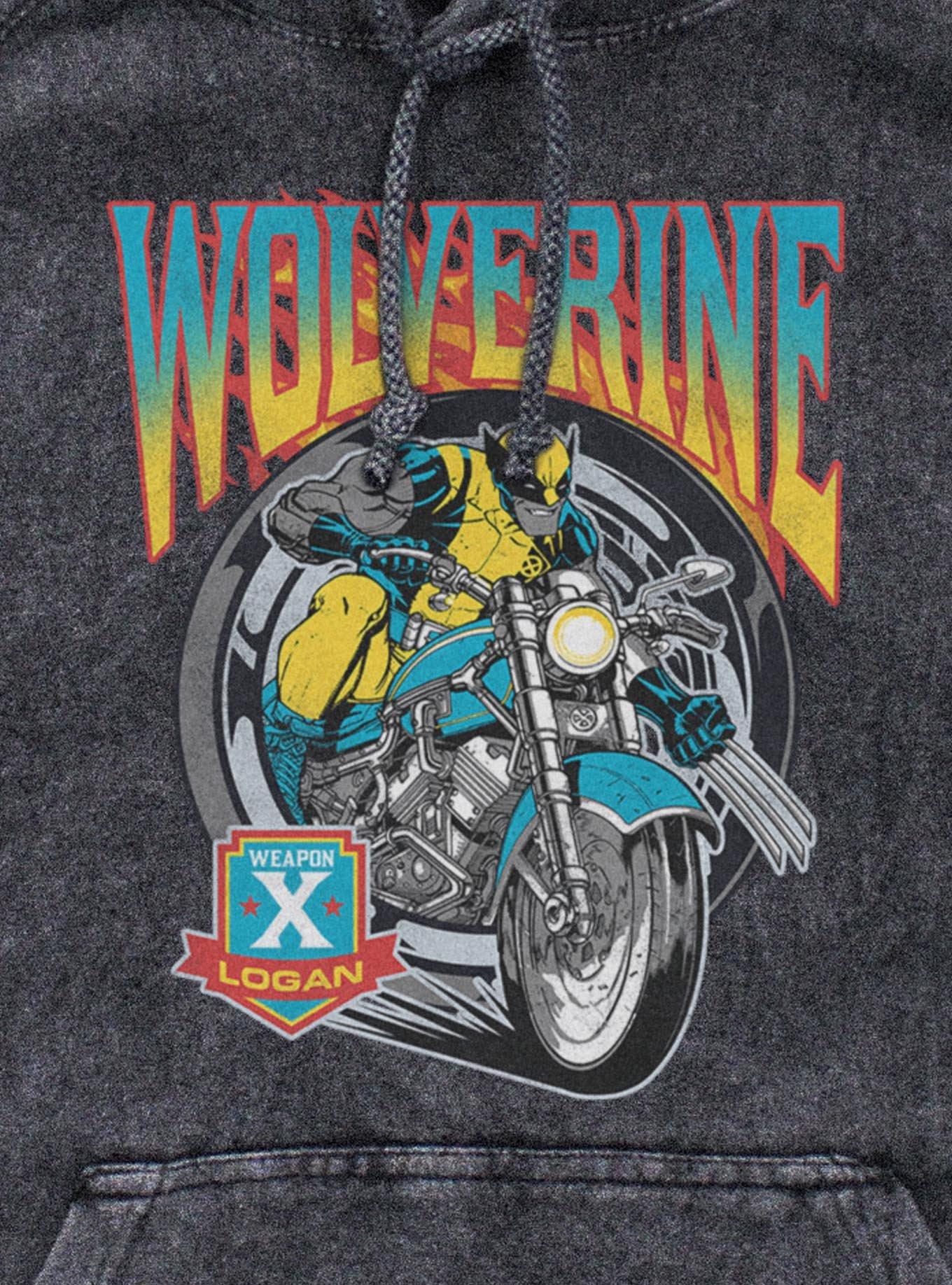 Marvel X-Men Wolverine Flames And Wheels Mineral Wash Hoodie Hot Topic Exclusive, , hi-res