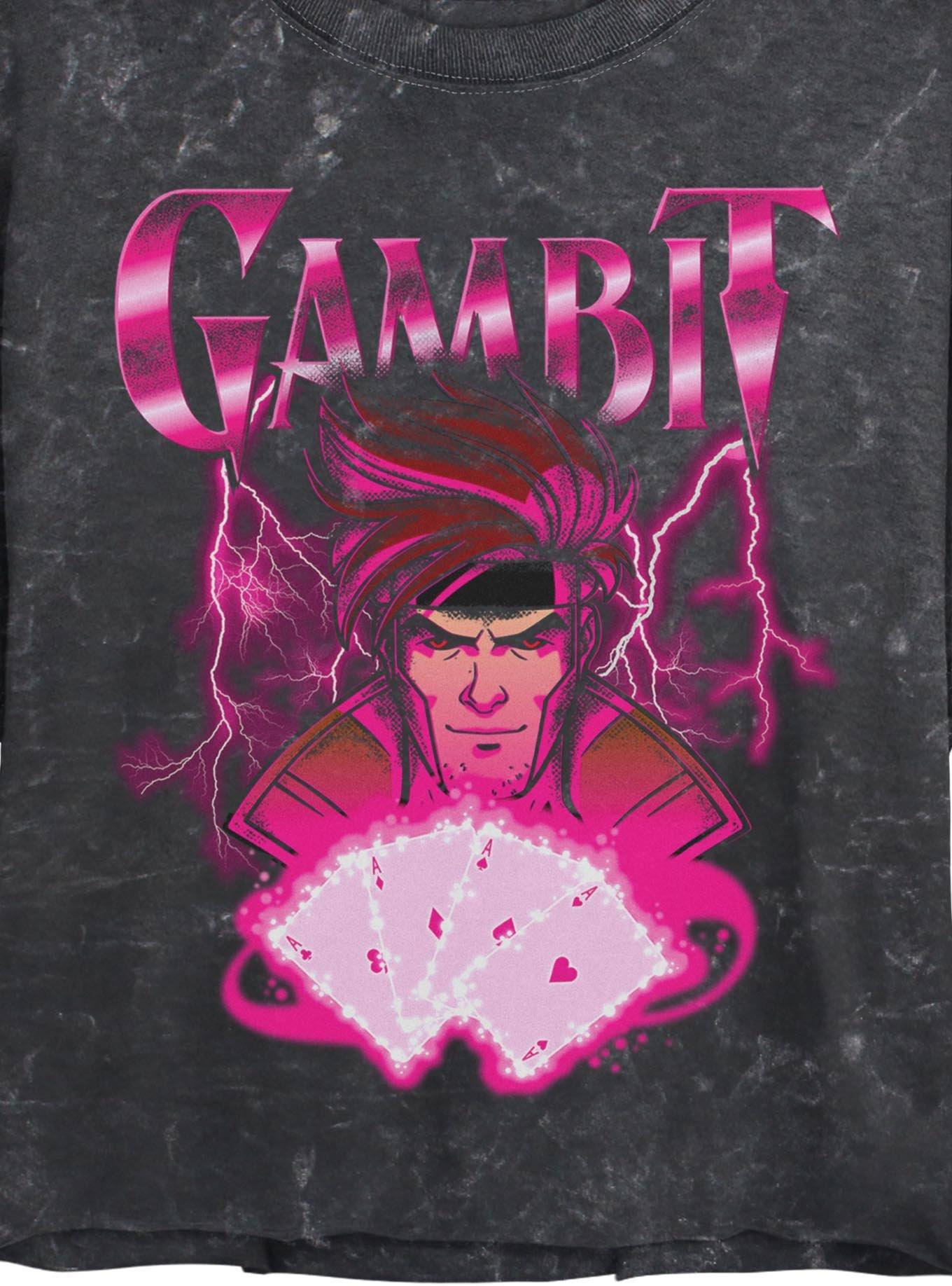 Marvel X-Men '97 Gambit Cards Girls Mineral Wash Crop T-Shirt Hot Topic Exclusive, , hi-res