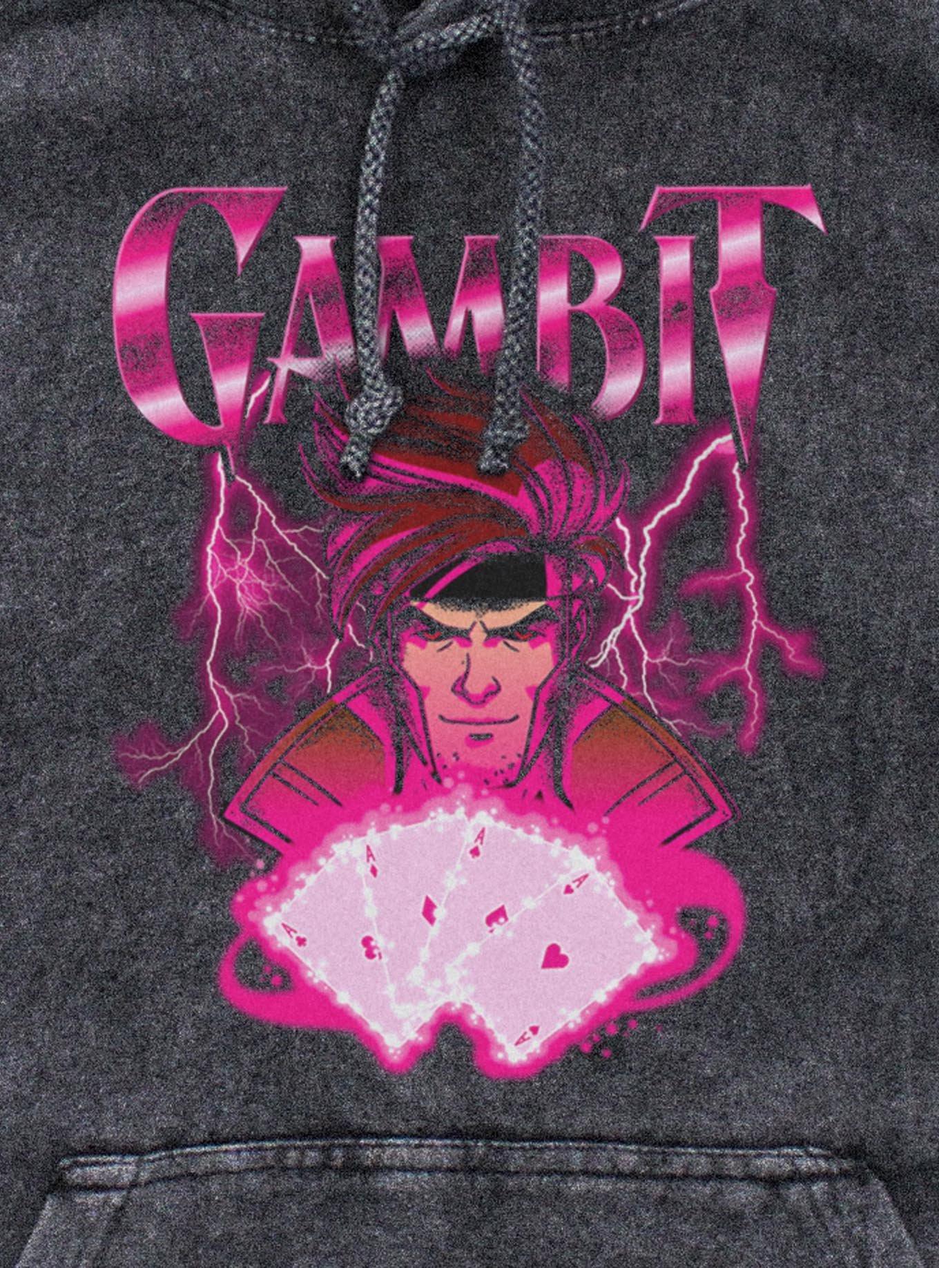 Marvel X-Men '97 Gambit Cards Mineral Wash Hoodie Hot Topic Exclusive, BLACK, alternate