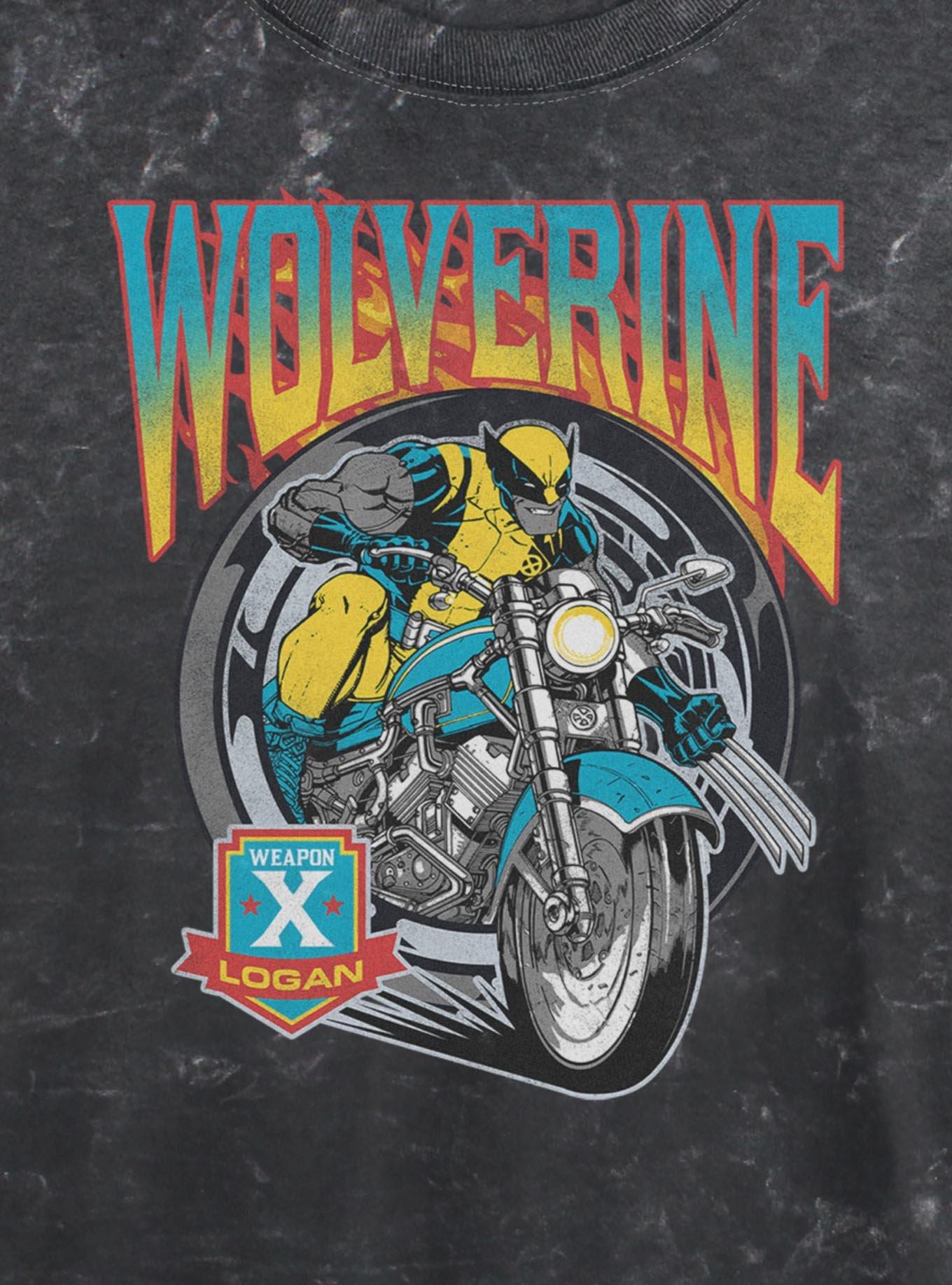 Marvel X-Men Wolverine Flames And Wheels Girls Mineral Wash Crop T-Shirt Hot Topic Exclusive, , hi-res