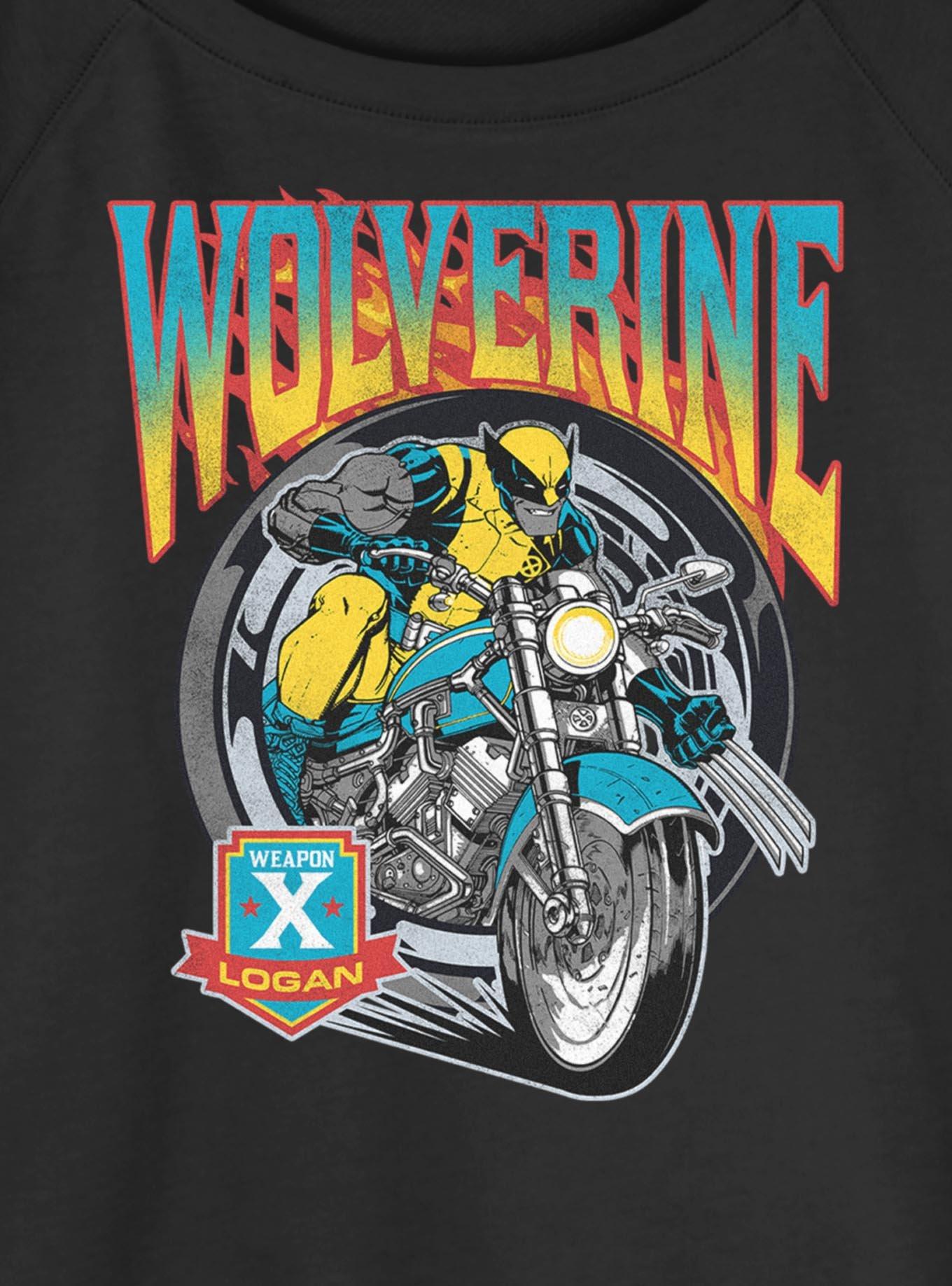 Marvel X-Men Wolverine Flames And Wheels Girls Slouchy Sweatshirt Hot Topic Exclusive, , hi-res