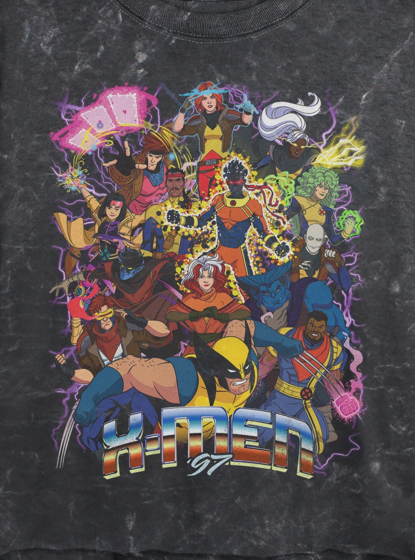 Marvel X-Men '97 Epic Team Girls Mineral Wash Crop T-Shirt Hot Topic Exclusive, , hi-res