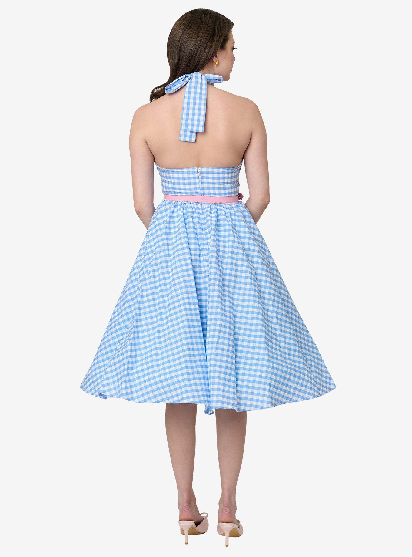 Disney Mickey & Friends Collection by Unique Vintage Blue Gingham Cotton Halter Swing Dress, , hi-res