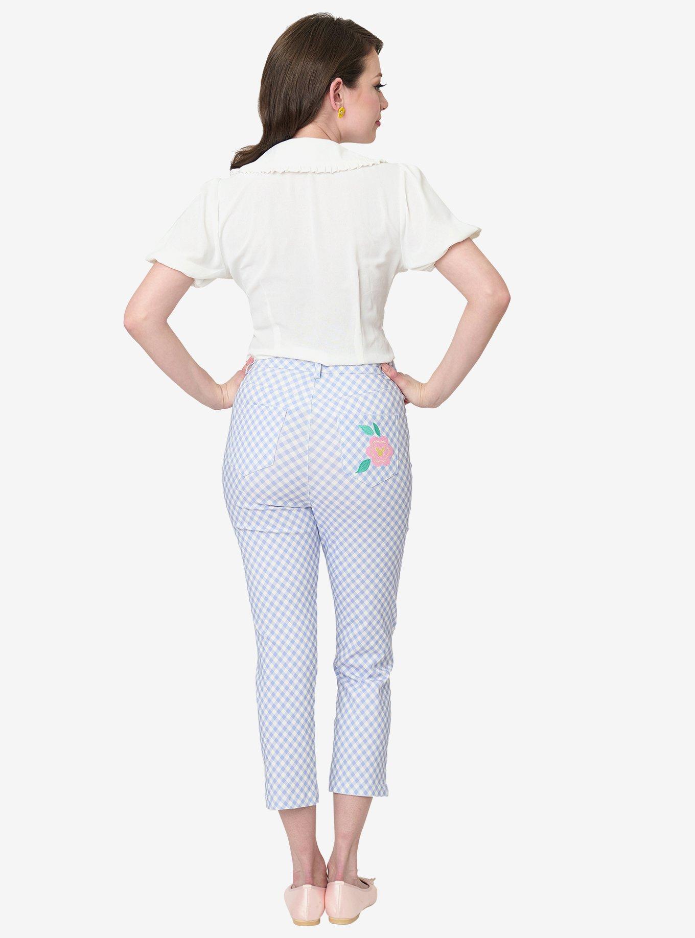 Disney Mickey & Friends Collection by Unique Vintage Blue Gingham Rachelle Capri Pants, , hi-res