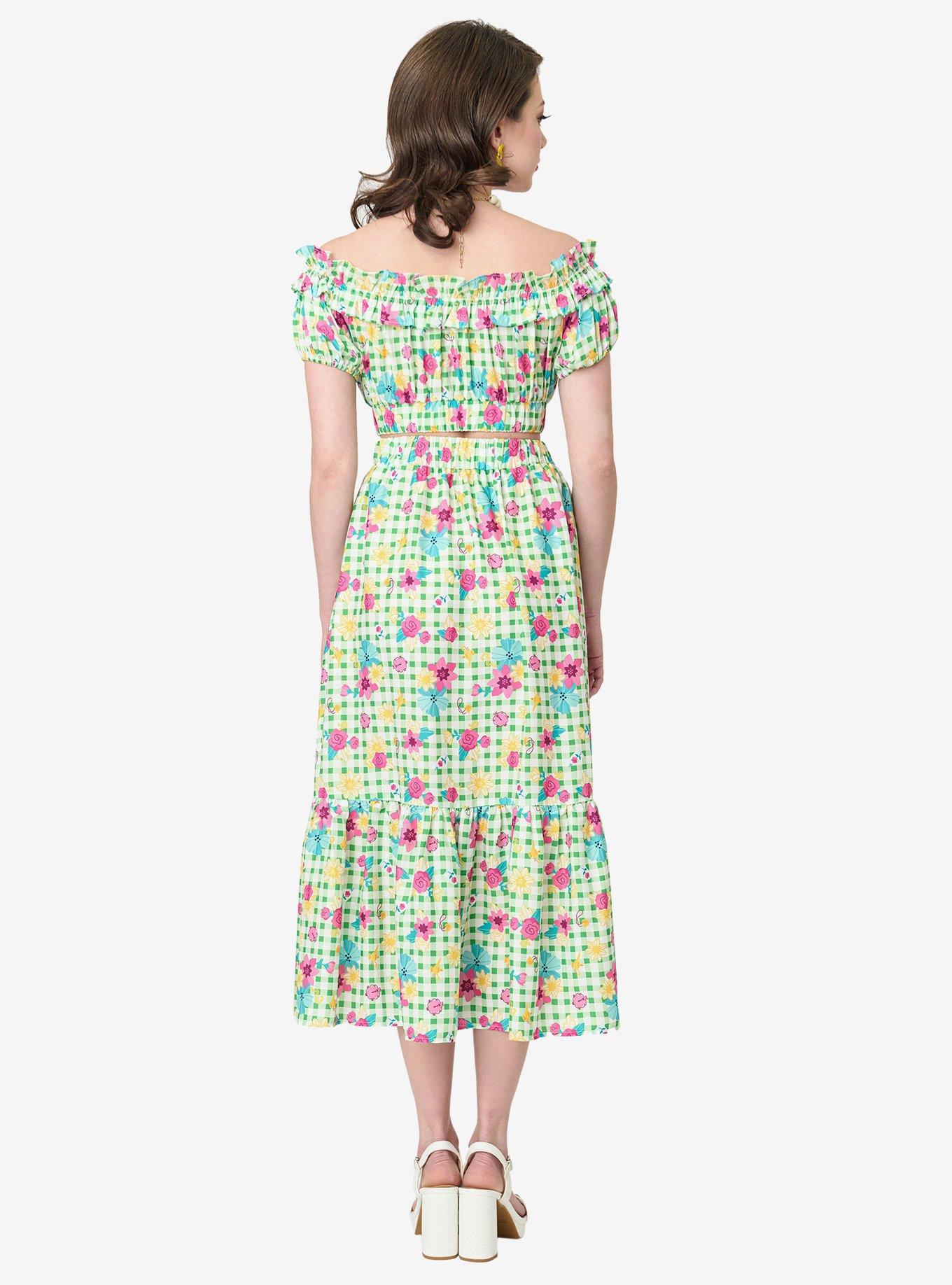Disney Princess Collection by Unique Vintage Green Gingham Tiered Midi Skirt, , hi-res