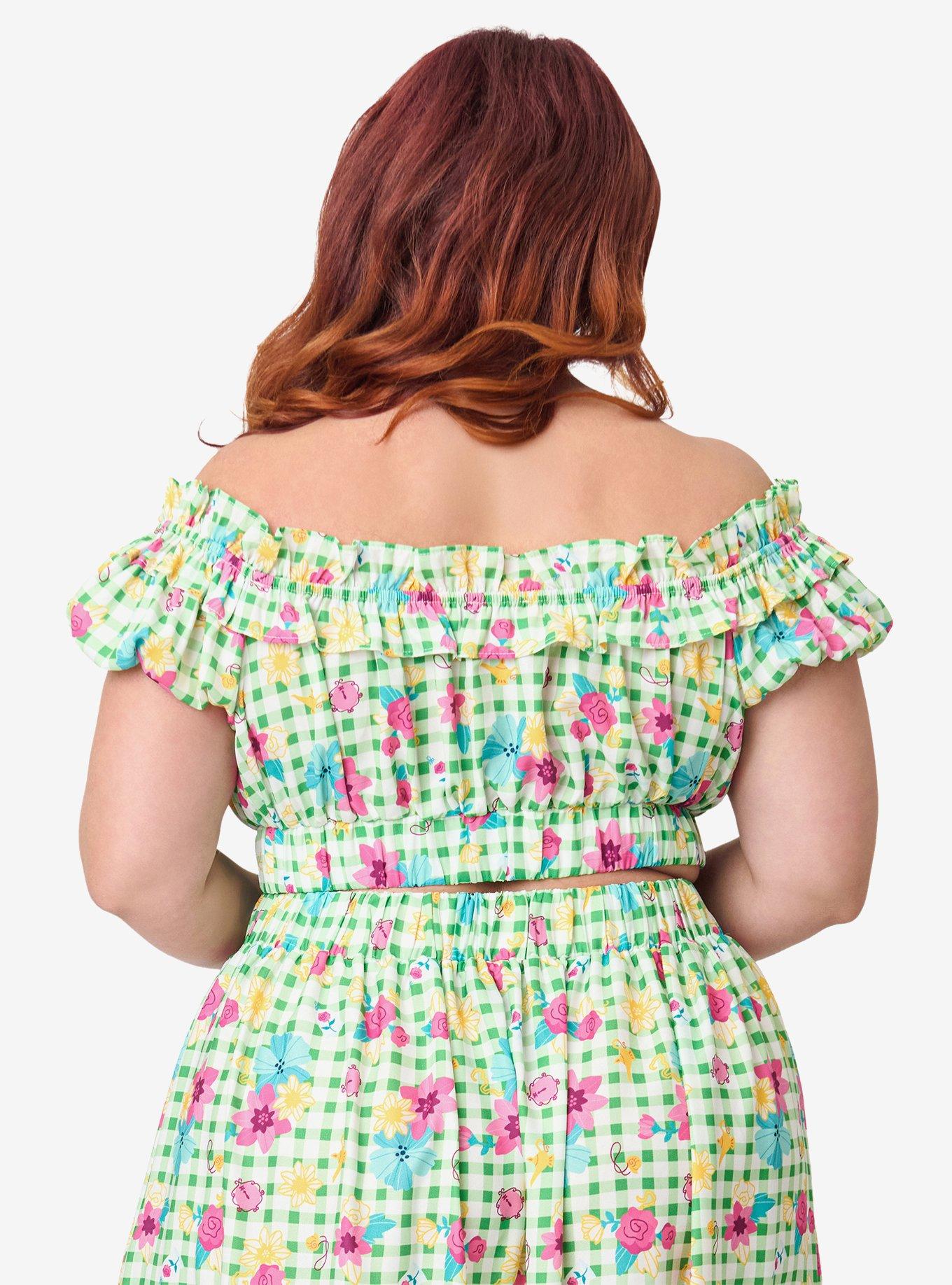 Disney Princess Collection by Unique Vintage Plus Size Green Gingham Ruffle Up Crop Top, , hi-res