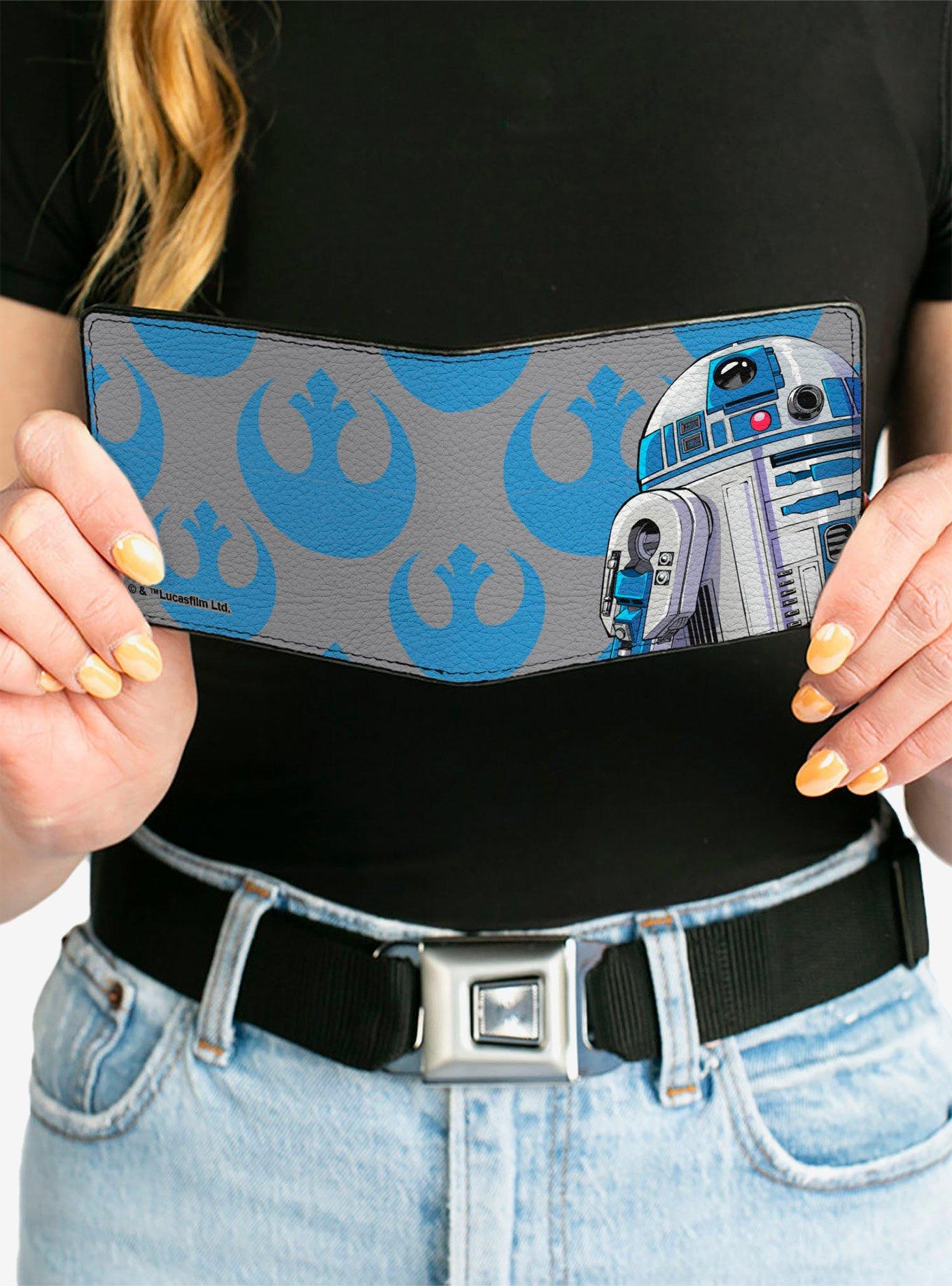Star Wars R2D2 Pose and Rebel Alliance Insignia Gray Blue Bifold Wallet, , alternate - view 3